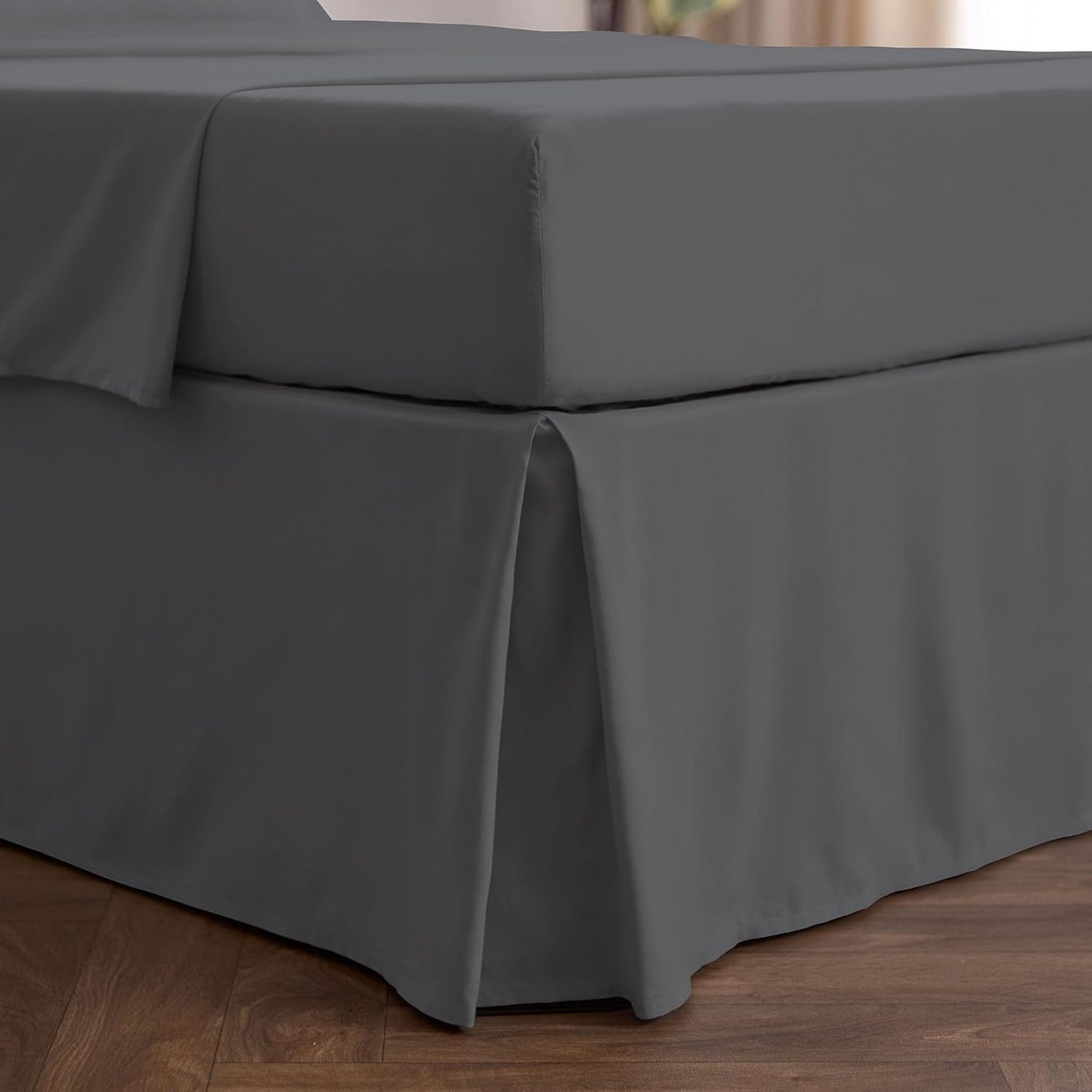 Mellanni Bed Skirt King Size - Bed Skirting - 15-Inch Tailored Drop Pleated Dust Ruffle - Hotel Luxury Bedding - Wrinkle, Fade, Stain Resistant - 1 Bedskirt (King, Gray)