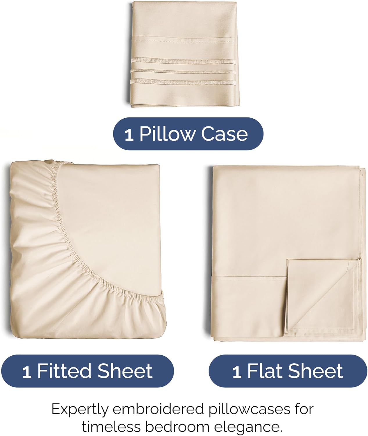 Twin XL Size 3-Piece Sheet Set - Extra Soft, Breathable & Cooling - Hotel Luxury Durable Bed Sheets for Women & Men - Deep Pockets, Easy-Fit & Wrinkle-Free - Cream Pink Oeko-Tex
