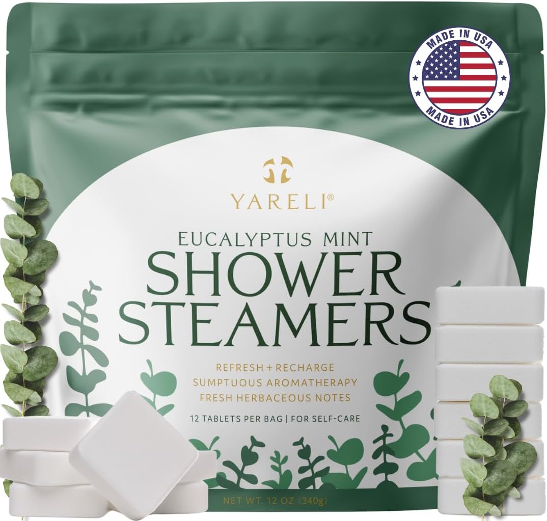 Yareli Shower Steamers for Sinus Relief, 12 Pack, for Women and Men - Aromatherapy and Self Care - Eucalyptus Mint