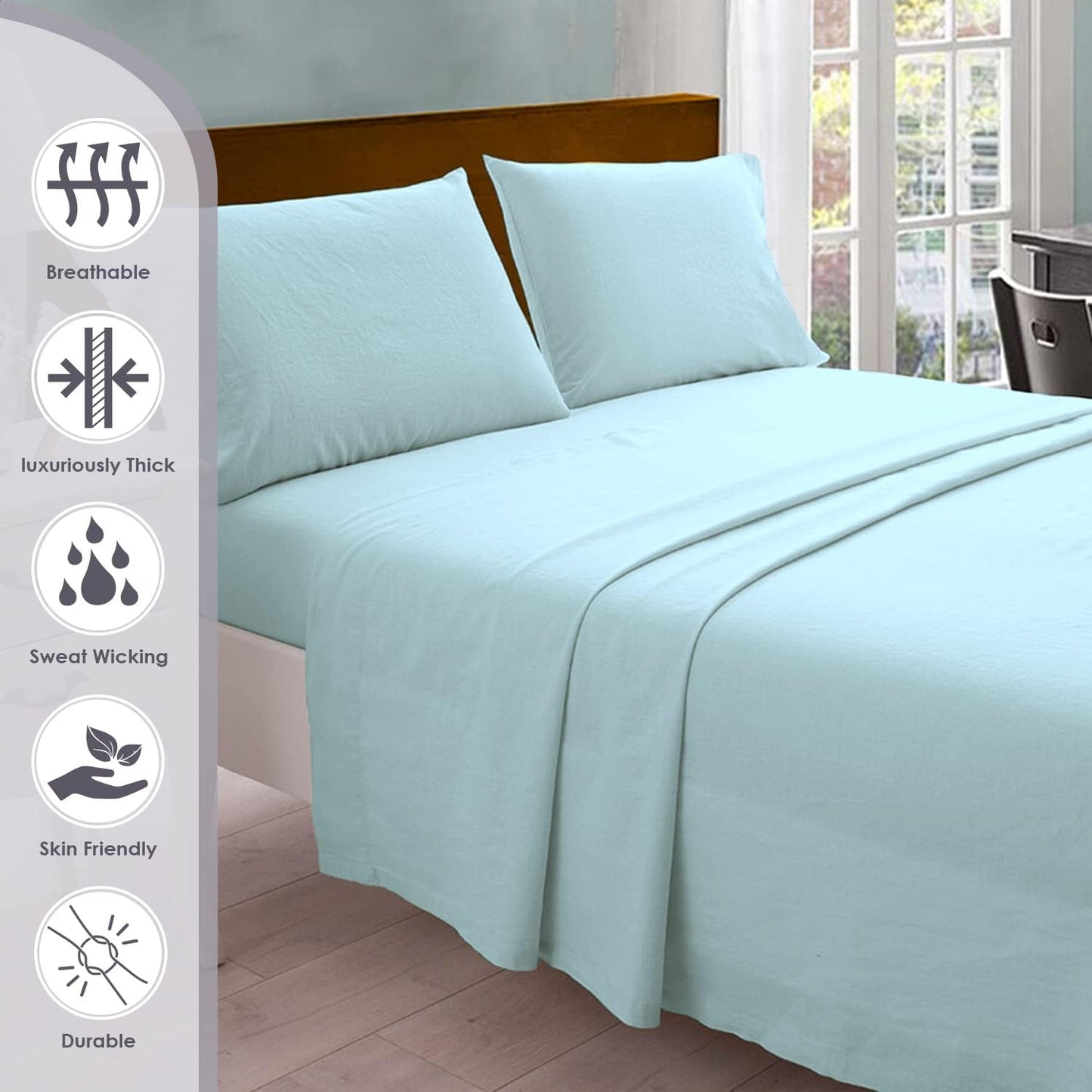 Pizuna Pure 100% Cotton Queen Size Sheets, 800 Thread Count Long Staple Cotton Crisp Sateen with 15 inch Deep Pocket (Combed Baby Blue Cotton Sheets Queen)