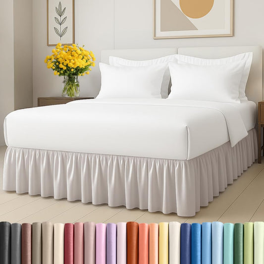 Bedskirt Full Size Ruffle - 12 inch Drop Dust Ruffle Bed Skirt with Platform - Soft, Easy Fit, Premium Hotel Quality - Wrinkle, Fade & Shrink Resistant - for Women, Men, Kids and Teens - Light Grey