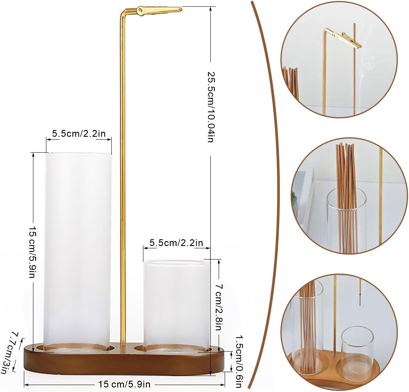 2 in 1 Glass Incense Holder & Burner for Sticks with Ash Catcher, Anti-Ash Flying Design, Storage Organizer and Hang Upside Down for Meditation Yoga Spa Home Decor