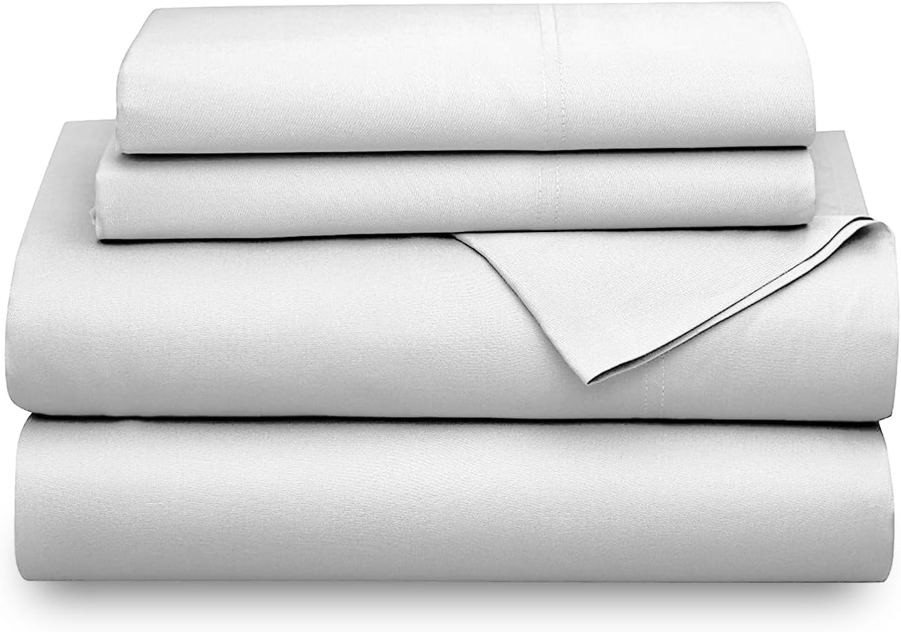 SUPREME ELEGANCE Cotton Blend Snow Sheet Set Queen Size, 1200 Thread Count Ultra Soft Sateen Sheet Set, Hotel Luxury, Moisture Wicking & Wrinkle Resistant, Easy Care Fall Bedding Set