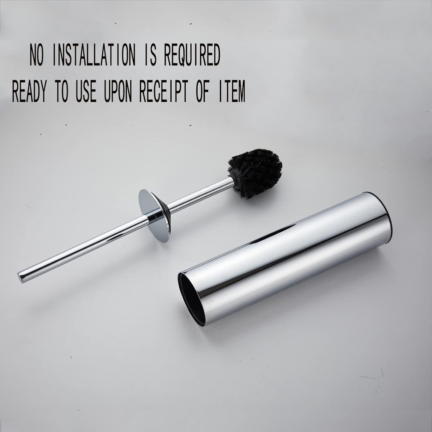 Freestanding Luxury Toilet Brush 304 Stainless Steel Toilet Brush and Holder 19-Inches Tall Round Rust Resistant Anti-Odor and Easy to Clean with Polished Chrome Finished