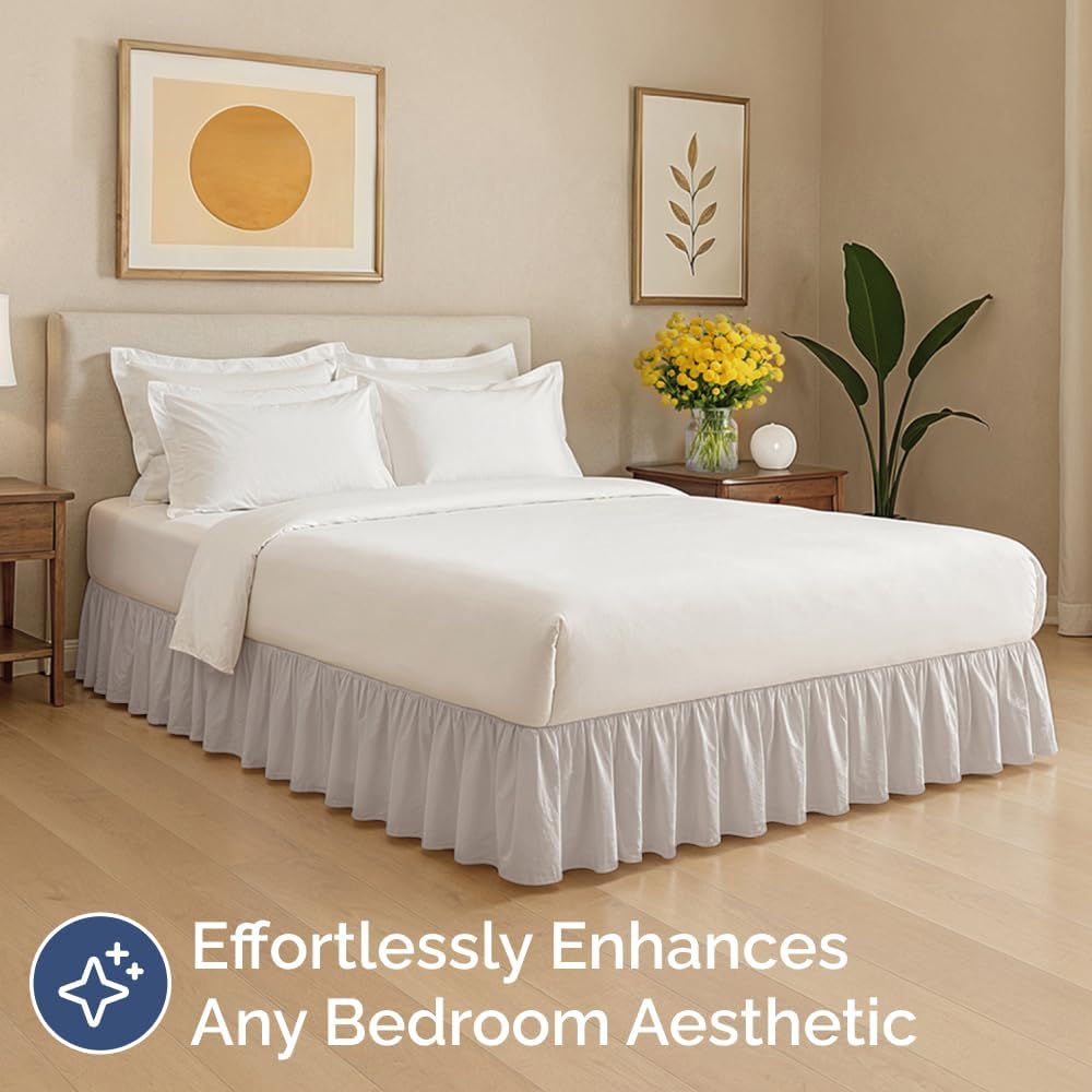 Bedskirt King Size Ruffle - 18 inch Drop Dust Ruffle Bed Skirt with Platform - Soft, Easy Fit, Premium Hotel Quality - Wrinkle, Fade & Shrink Resistant - for Women, Men, Kids and Teens - Light Grey