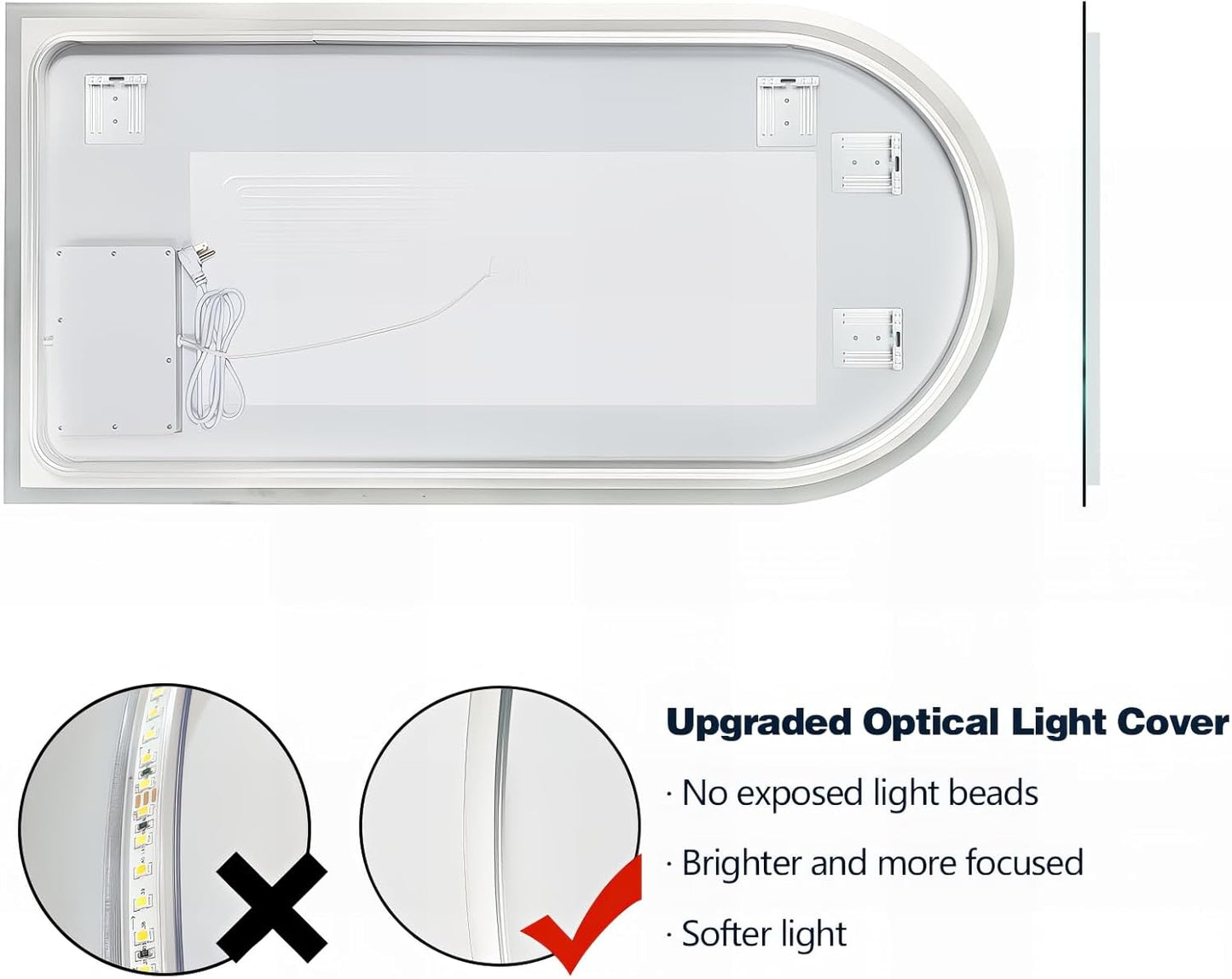 Niccy Arched LED Mirror for Bathroom, 48x24 Vanity Mirror with Light Frameless Bathroom Mirror, Smart Lighted Frontlit Mirrors with Memory Function for Bathroom Bedroom Beauty Hair Salon