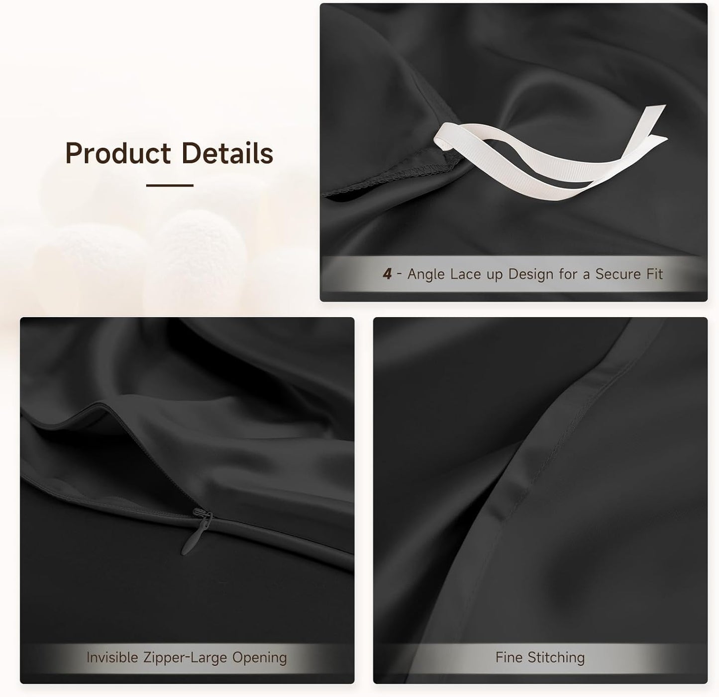 THXSILK 100% Pure Mulberry Silk Duvet Cover Set 3 Piece, 6A+ Grade Luxury Soft Bedding Silk Sheets for Hair and Skin, 1 Pcs Duvet/Quilt/Comforter Cover with 2 Zippered Pillowcases (Black, Twin)