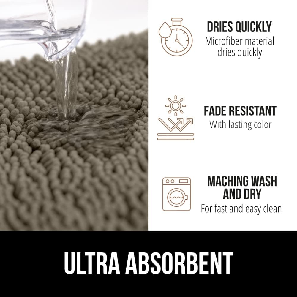 GORILLA GRIP Bath Rug Mat 30x20, Thick Soft Absorbent Chenille, Quick Dry Microfiber Mats, Rubber Backing Washable Shower Floor Rugs, Bathmat Runner, US Designed Bathroom Home Decor Accessories Latte