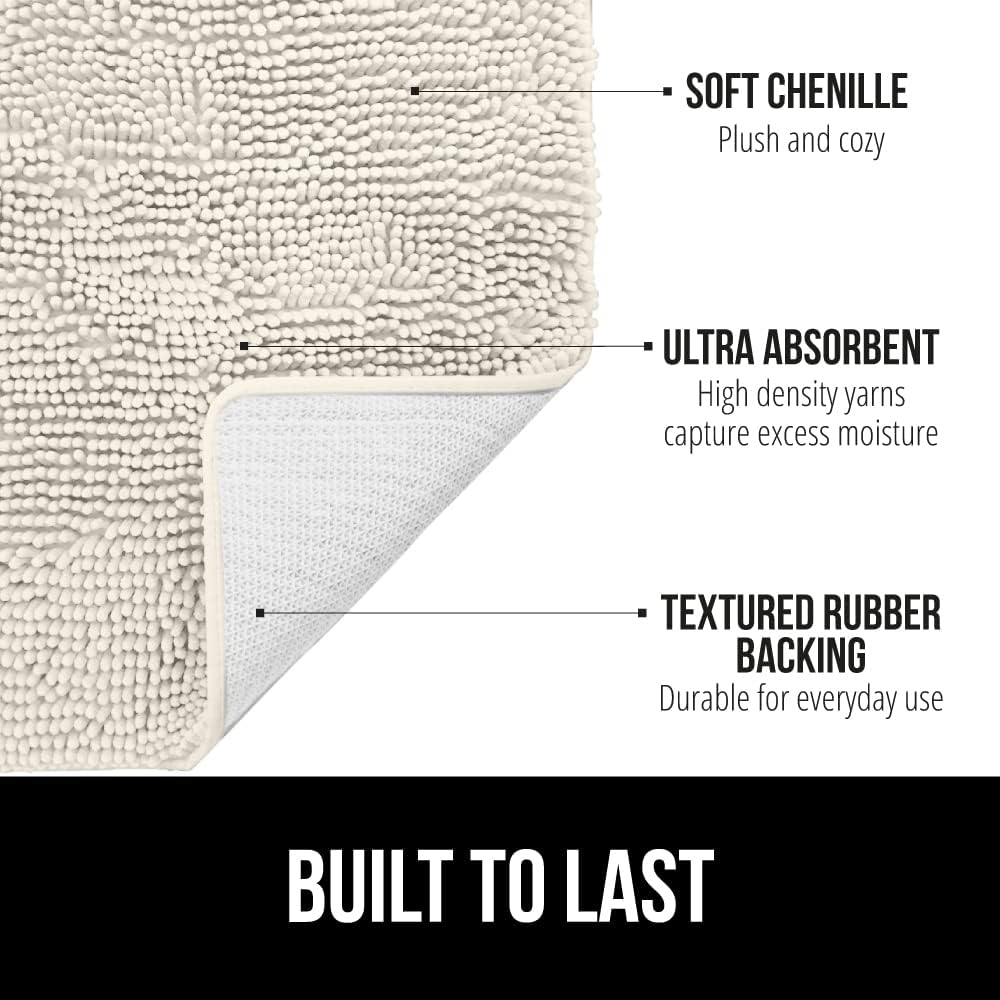 GORILLA GRIP Bath Rug Mat 30x20, Soft Absorbent Chenille, Quick Dry Microfiber Mats, Rubber Backing Washable Shower Floor Rugs, Bathmat Runner, US Designed Bathroom Home Decor Accessories Ivory Cream