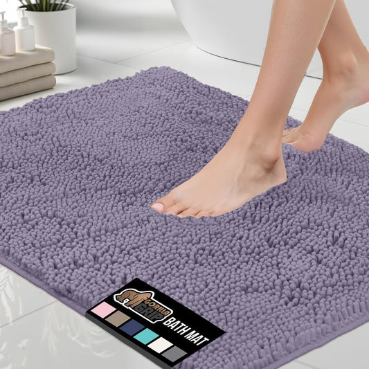GORILLA GRIP Bath Rug Mat 60x24 Thick Soft Absorbent Chenille, Quick Dry Microfiber Mats, Rubber Backing Washable Shower Floor Rugs, Bathmat Runner Bathroom Home Decor Accessories Light Purple