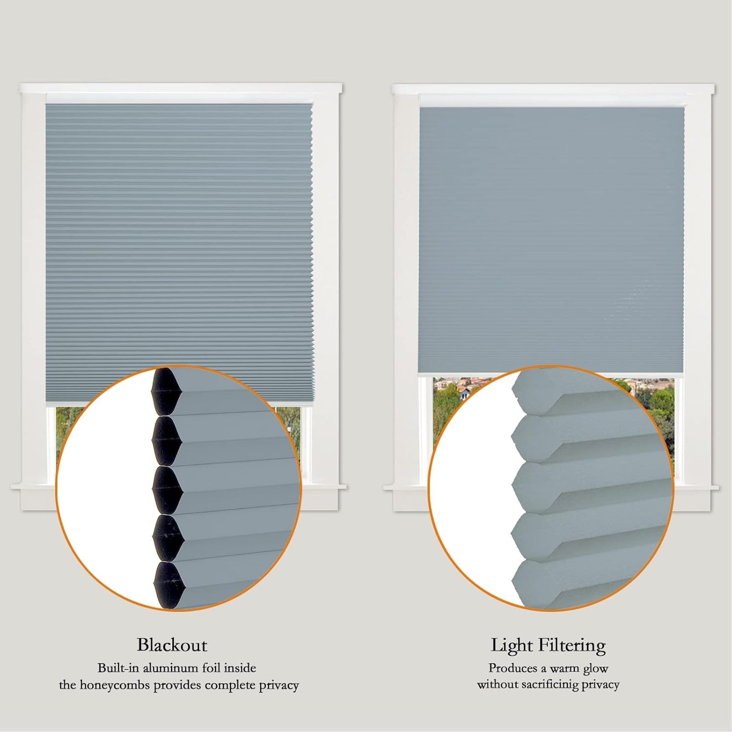 Persilux Blackout Cellular Shades Cordless Window Shades Bottom up UV Protection Thermal Insulated Honeycomb Window Blinds for Windows, Bedroom, Home and Office, Blue, 61" W x 60" H