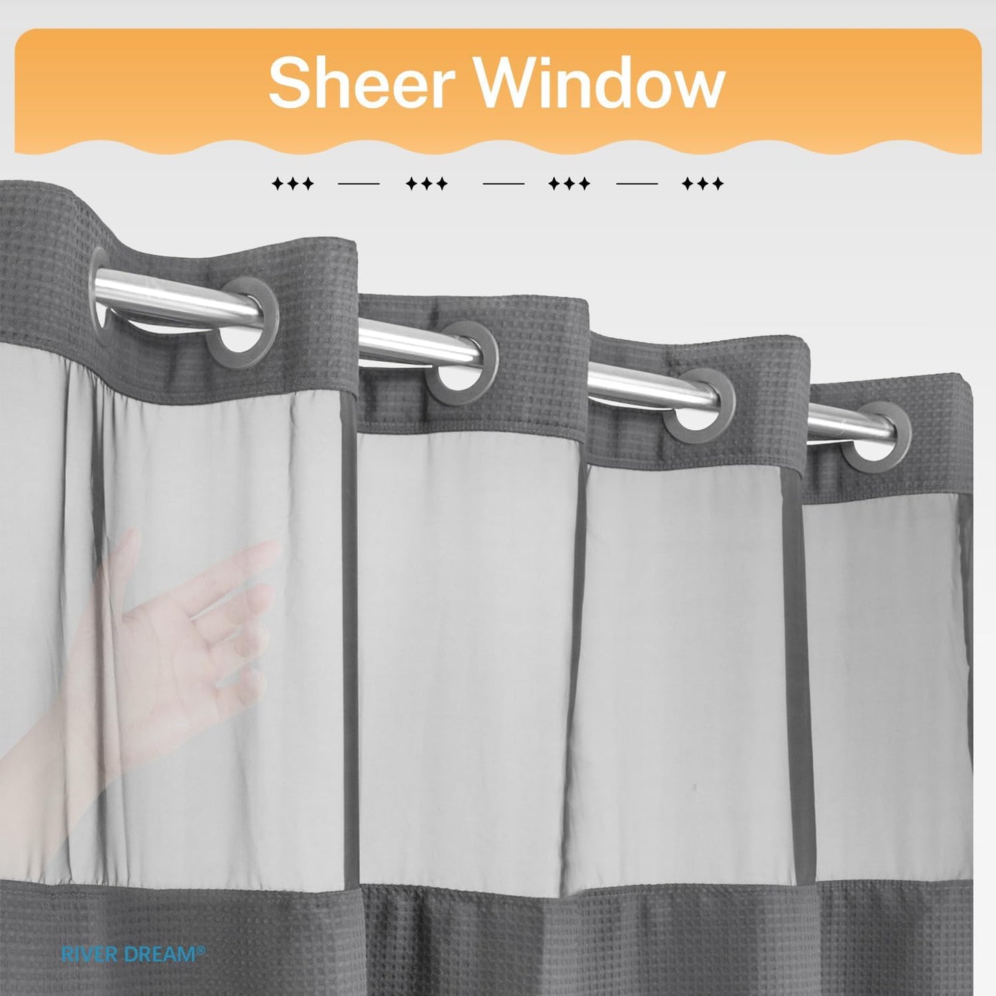 River Dream Stall Heavyweight No Hooks Required Dotted Waffle Weave Shower Curtain with Snap in Liner - 36W x 74H,Hotel Grade,Spa Like Bath Curtain,Gray