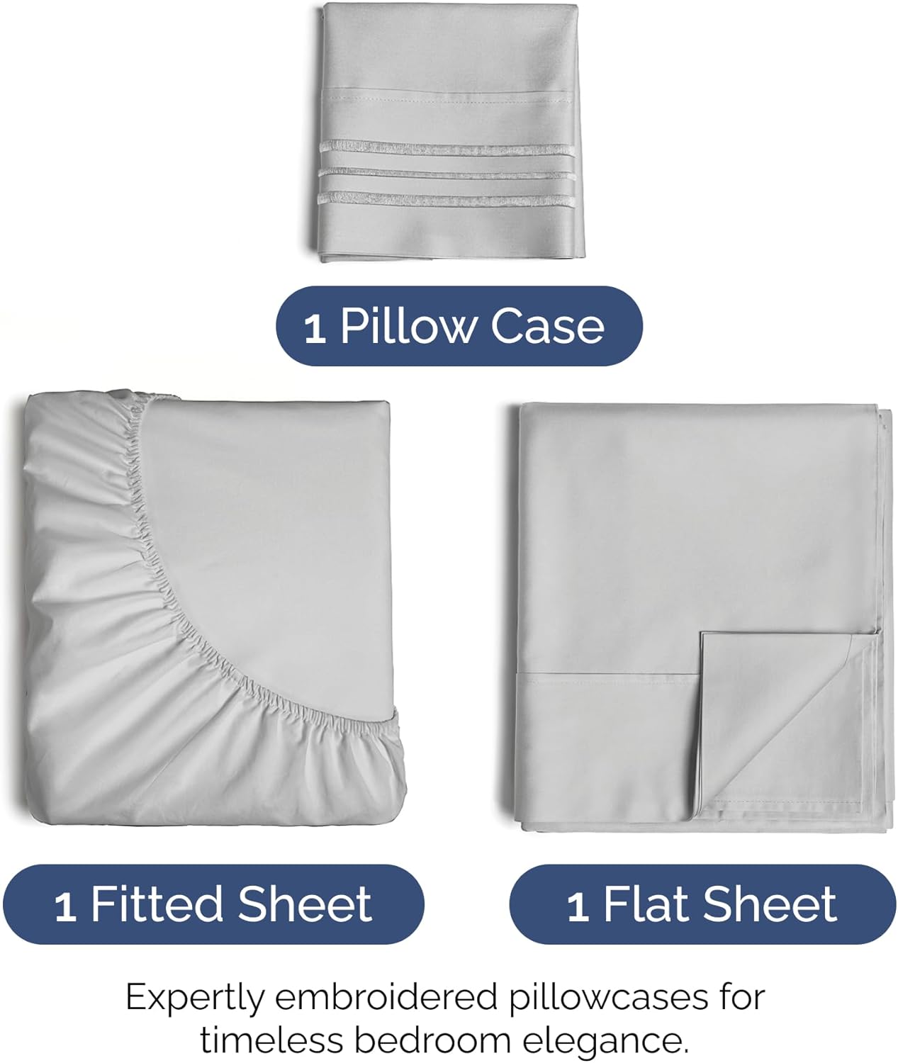 Twin Size 3 Piece Sheet Set - Extra Soft, Breathable & Cooling Sheets - Hotel Luxury Durable Bed Sheets for Women & Men - Deep Pockets, Easy-Fit & Wrinkle-Free Sheets - Soft Grey Oeko-Tex Bed Sheets