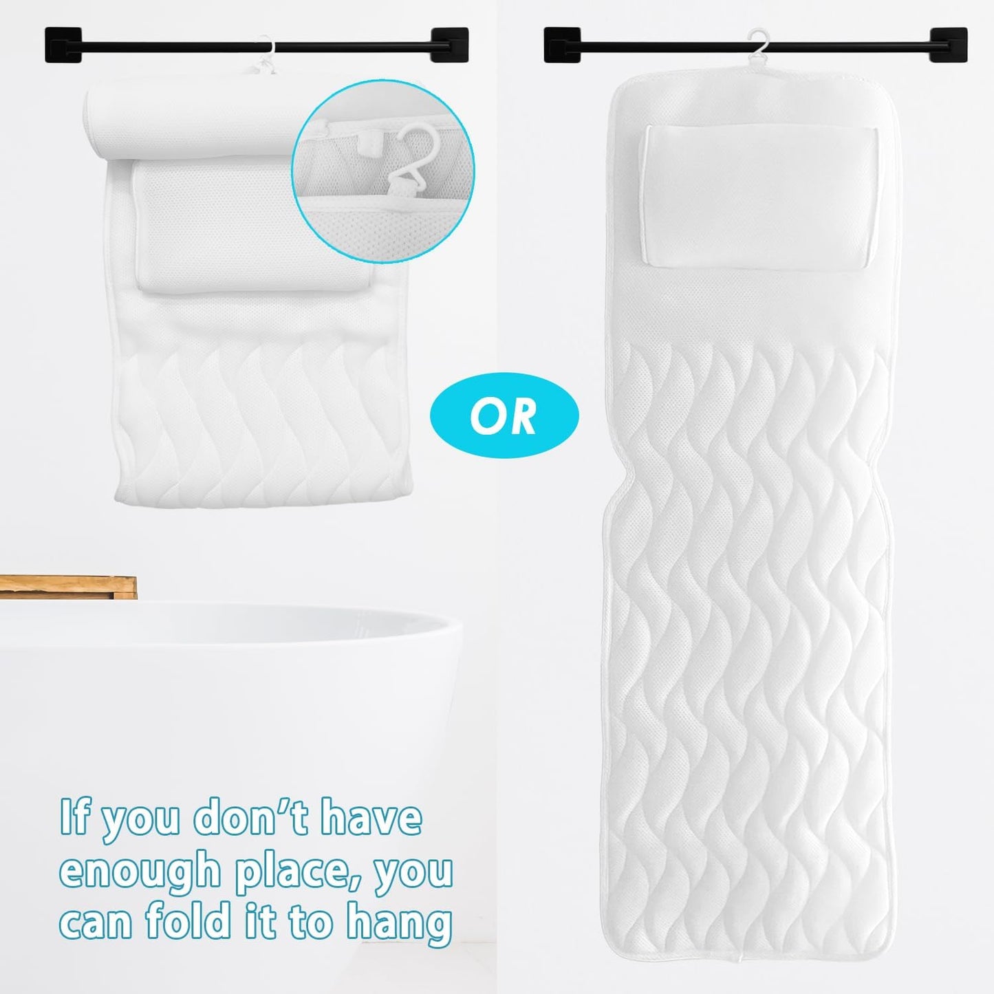 AEROiVi Full Body Bath Pillow with Lumbar Pillow Bathtub Cushion with 14 Suction Cups 3D Air Mesh Fit Any Tub Luxury Bathroom Accessories