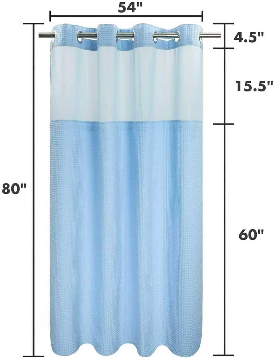 River Dream Sky Blue Fabric Shower Curtain Set, Cotton Blend, Waffle Weave, with Snap in Replacement Liner，54 x 80 inches