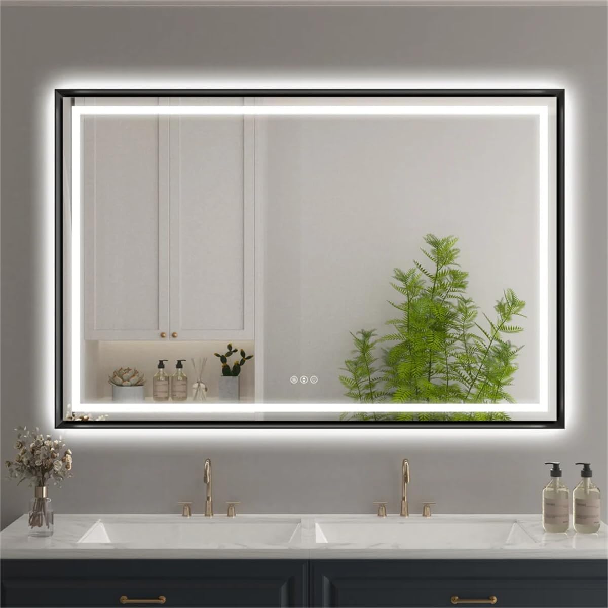 28"x 36" LED Bathroom Mirror with Black Frame, Stepless Dimmable, Anti-Fog, Shatter-Proof, Memory, 3 Colors, LED Vanity Mirror