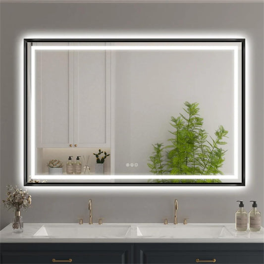 28"x 36" LED Bathroom Mirror with Black Frame, Stepless Dimmable, Anti-Fog, Shatter-Proof, Memory, 3 Colors, LED Vanity Mirror