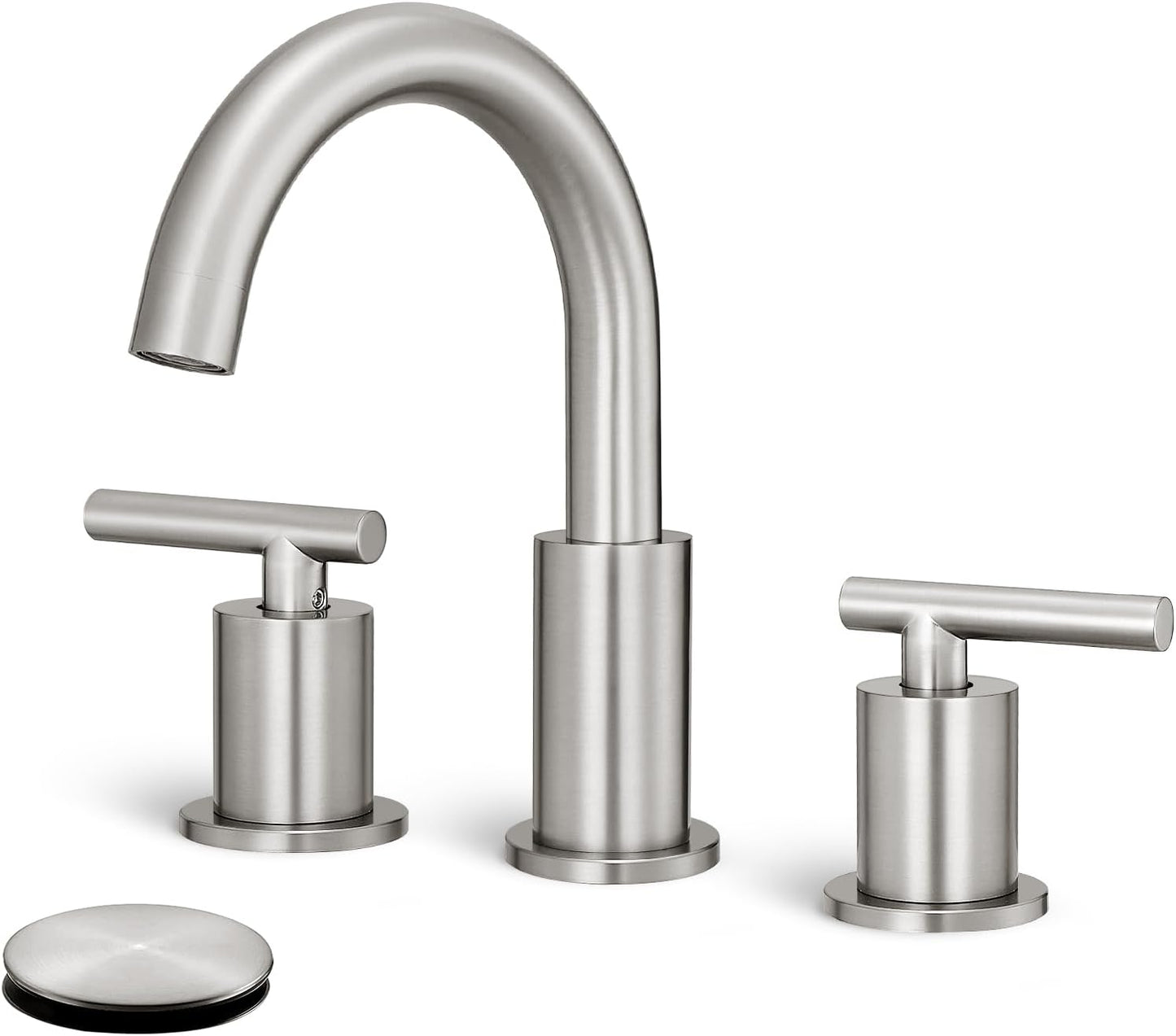 8 Inch Widespread Bathroom Faucet 3 Hole with Pop-up Drain, 2 Handle Bathroom Sink Faucet, Modern Vanity Faucet for Bathroom Sink with 360° Swivel Spout（Brushed Nickel）