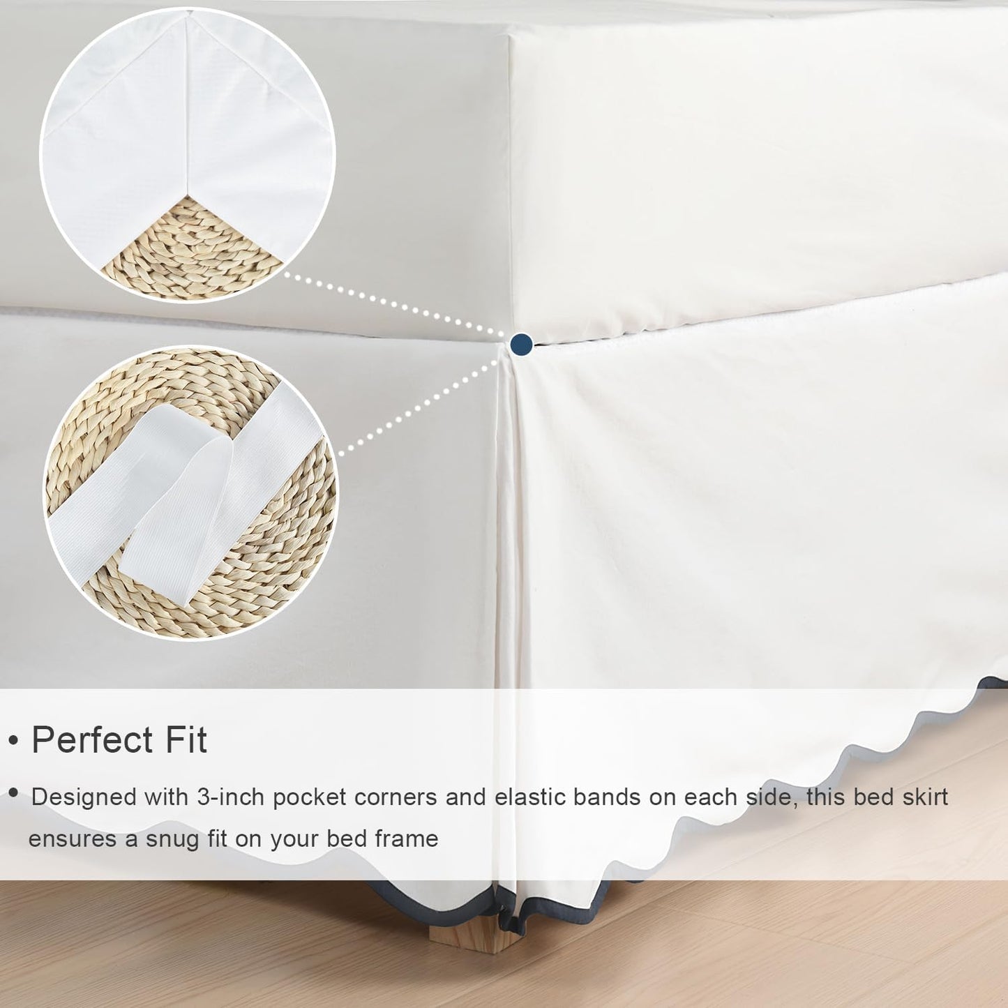 HIG Off-White Chic Twin XL Bed Skirt - Easy Fit Scallop Edge Pleated Bedskirts, 14 Inch Drop Anti-Slip Dust Ruffle, Thick Fabric for Enhanced Privacy, Pre-Washed for Long-Lasting Use(N60022)