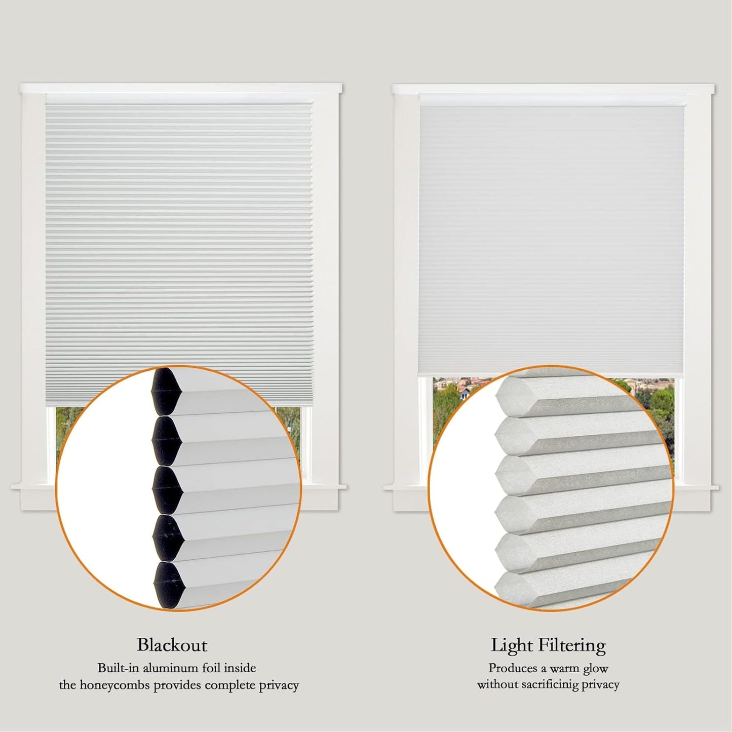 Persilux Custom Size Cellular Shades Cordless Bottom up Light Filtering Window Shades UV Protection Room Darkening Honeycomb Blinds for Windows, Sliding Glass Doors Light Grey