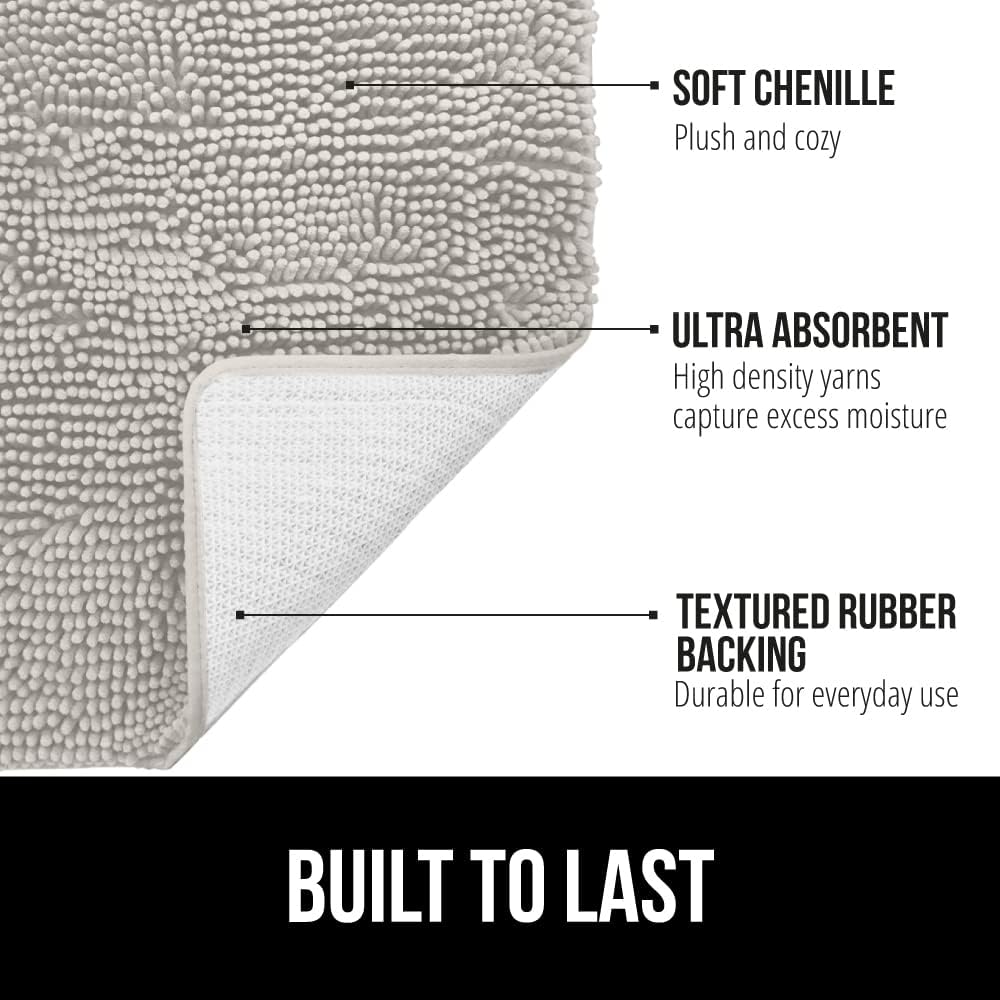 GORILLA GRIP Bathroom Rug Sets, Soft Chenille 2 Piece Area Rugs Set, Toilet Base Mat and 30x20 Carpet, Absorbent Microfiber Washable Mats Dry Quickly, Home Décor and Bath Room Accessories, Light Gray