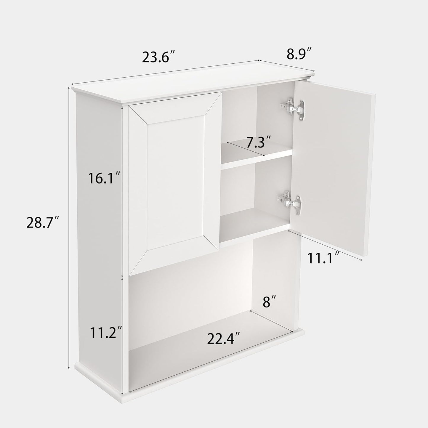 Bathroom Wall Cabinet Wooden with 2 Doors,Over the Toilet Storage Cabinet,Bathroom and Laundry Wall Mount Storage Medicine Cabinet with Open and Adjustable Shelf,Easy Assembly (Style A -1 PC, White)