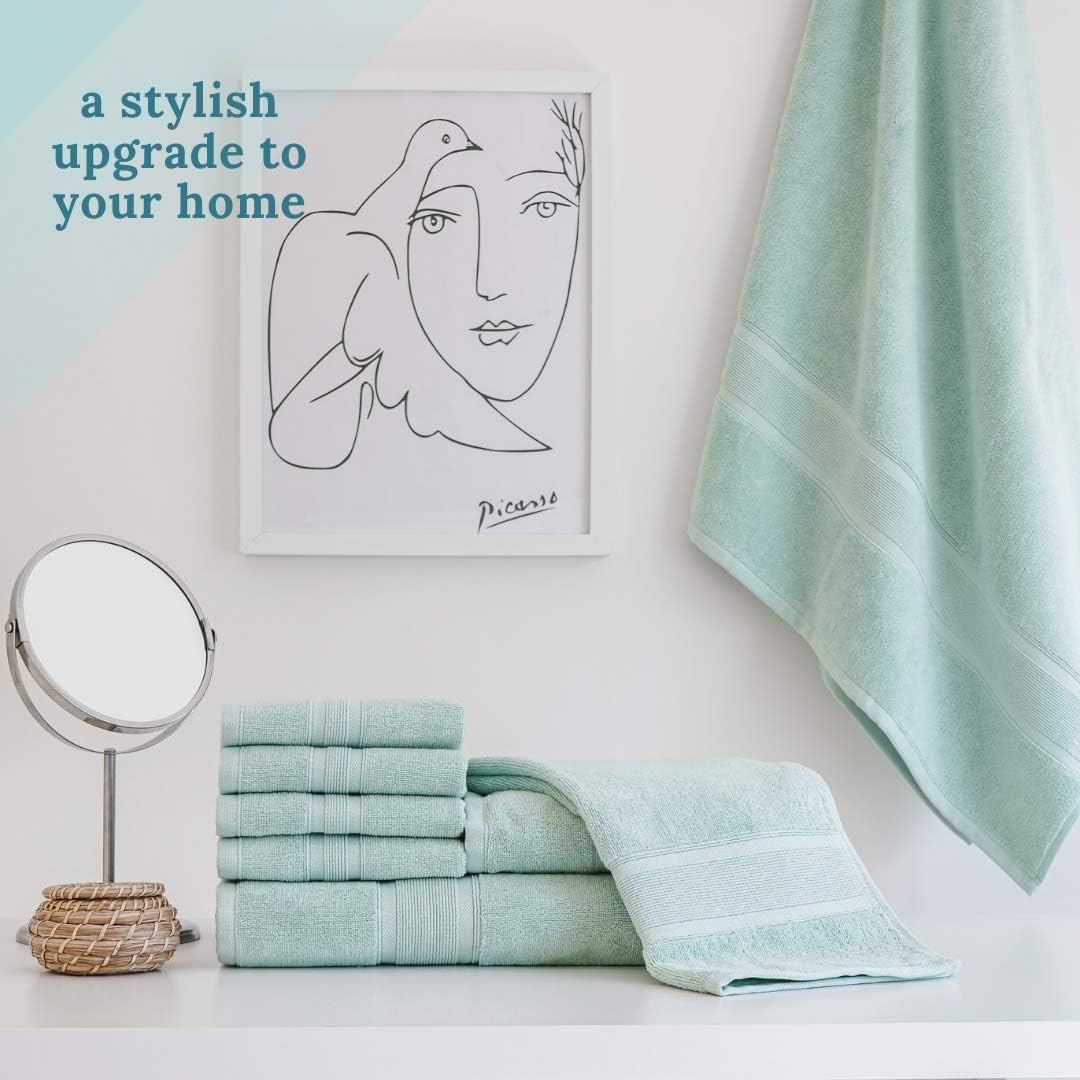 Luzia 8 Piece Bathroom Towel Set - 100% Turkish Cotton, Premium Quality - 2 Bath Towels 2 Hand Towels and 4 Washcloths (Sea Foam/Aqua/Mint/Glacier Green)