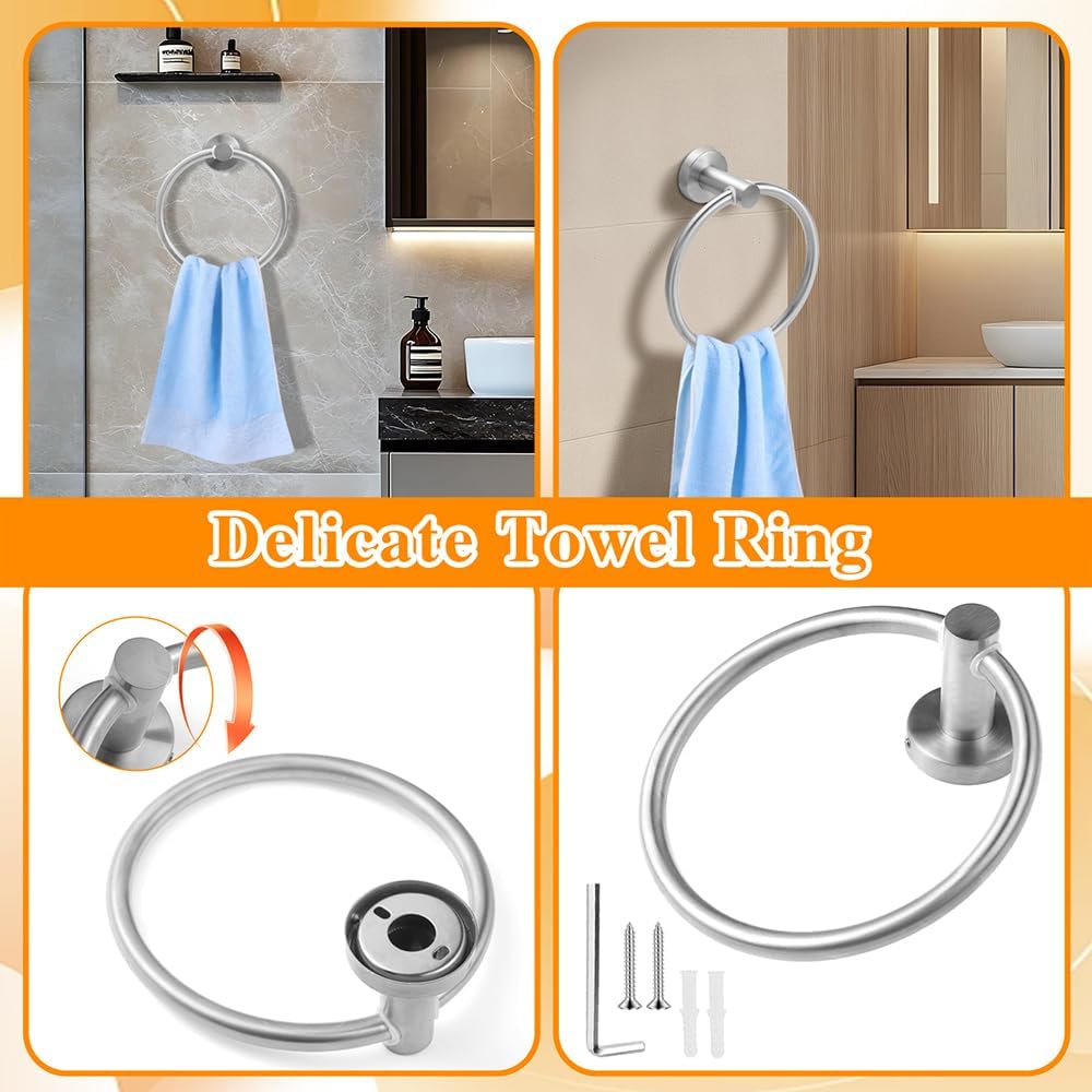 Brushed Silver 16-Piece Bathroom Hardware Set Stainless Steel, 24in and 16in Towel Bars Set Wall Mounted Bathroom Accessories