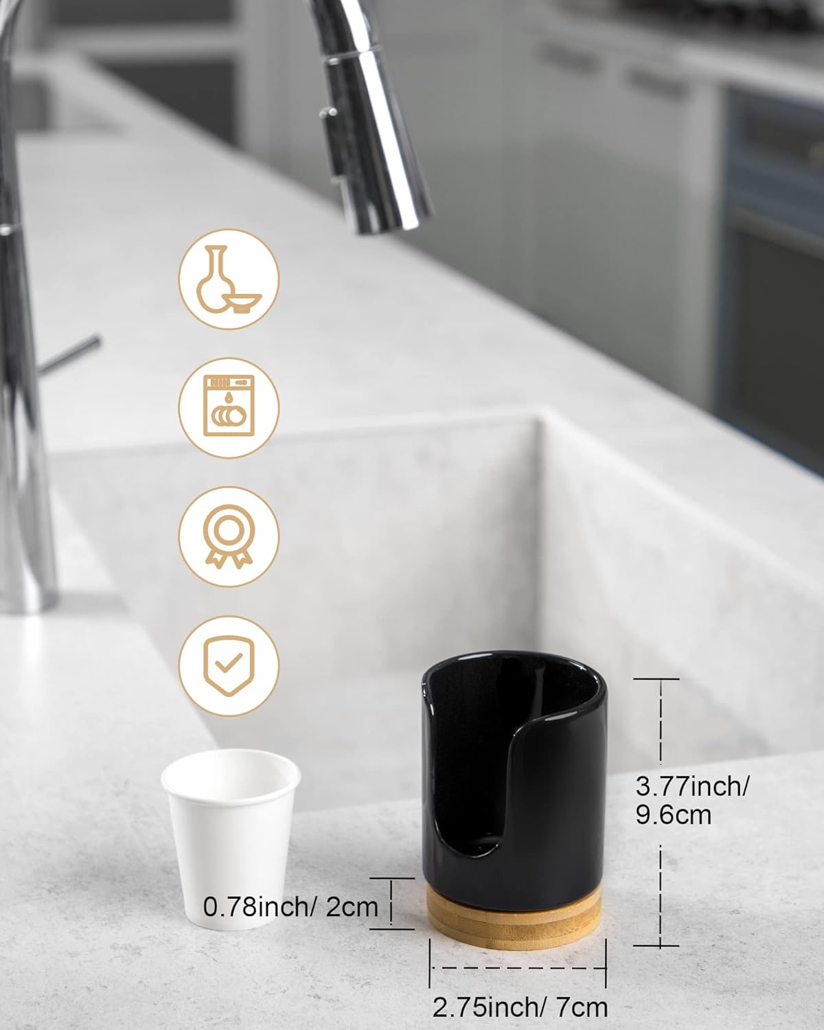 Ceramic Bathroom Cups Dispenser - 3 oz Disposable Paper & Plastic Bathroom Cups Holder - Mouthwash Cups Dispenser for Bathroom, Guest Toiletries, Countertop, Coffee - BPA Free (2 Pack)