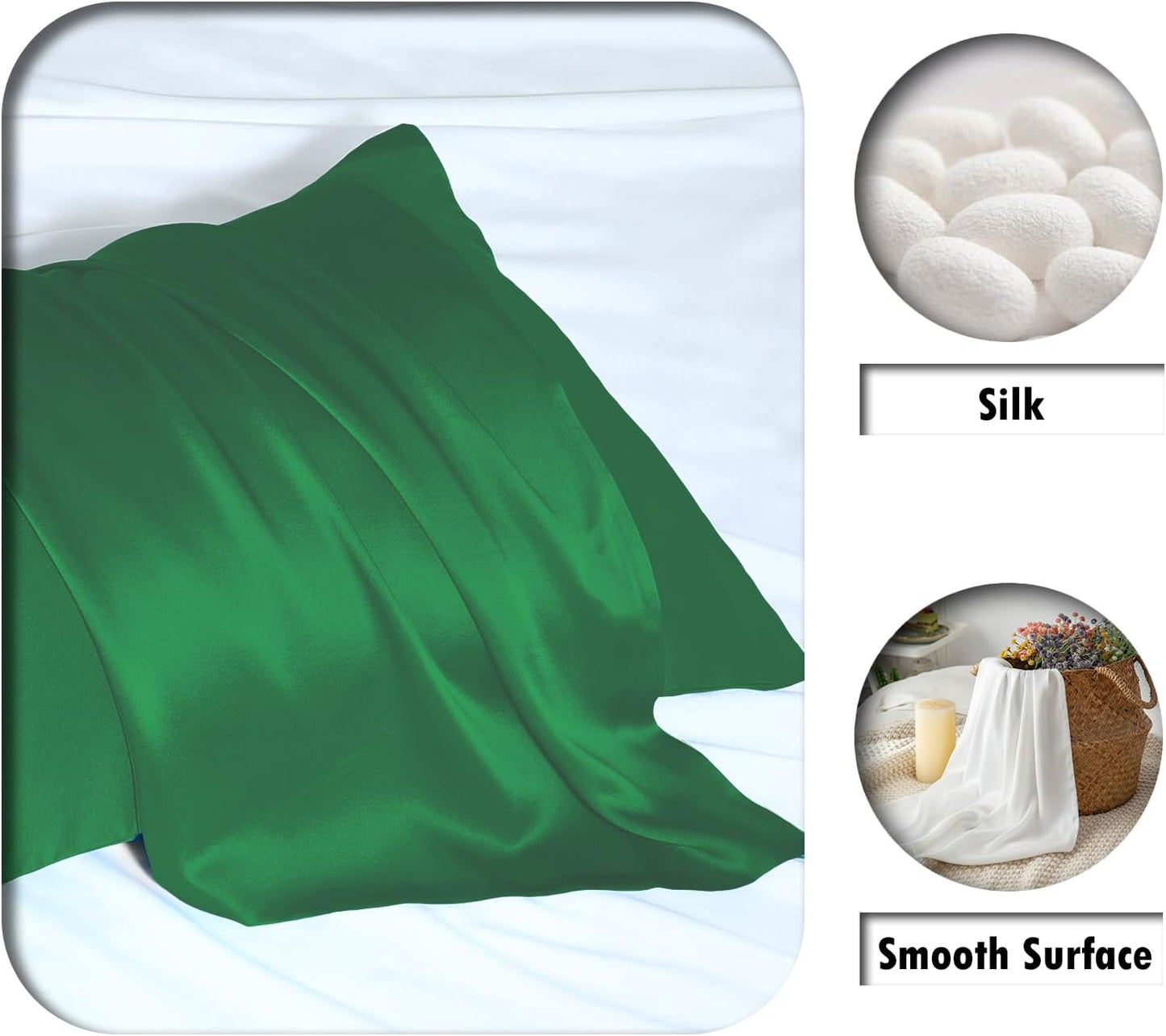 Silk Pillow Cases 2 Pack Soft Breathable and Sliky Standard Size Pillow Cases Set of 2,Natural Mulberry Satin Silk Pillowcase with Hidden Zipper for Hair and Skin (Olive Green,20"X 26",2pcs)