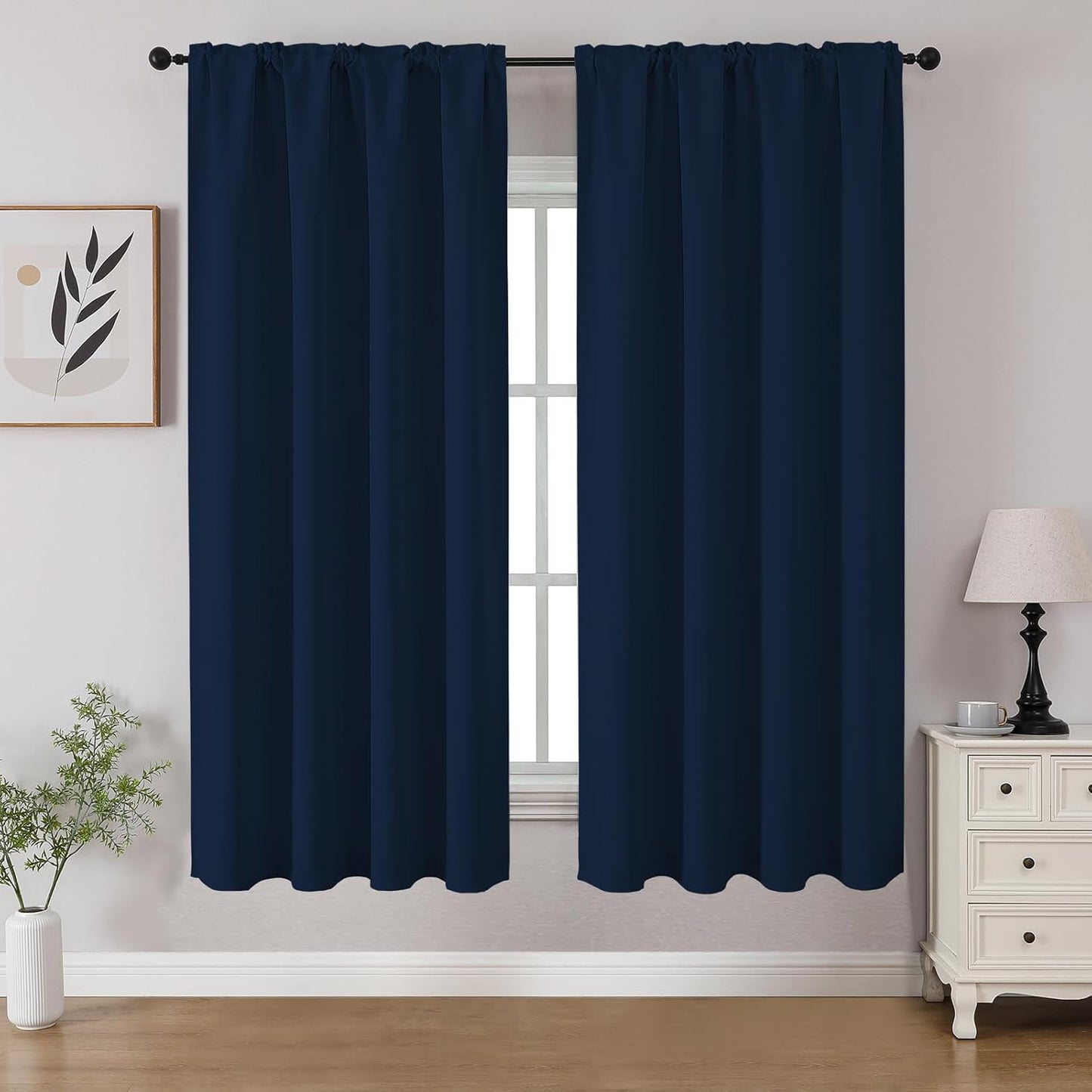 CUCRAF Navy Blue Blackout Curtains 54 inch Length 2 Panels Set, Rod Pocket Room Darkening Drapes for Bedroom Living Room, Insulated Thermal Light Blocking Window Curtain (W52 x L54 Inch)