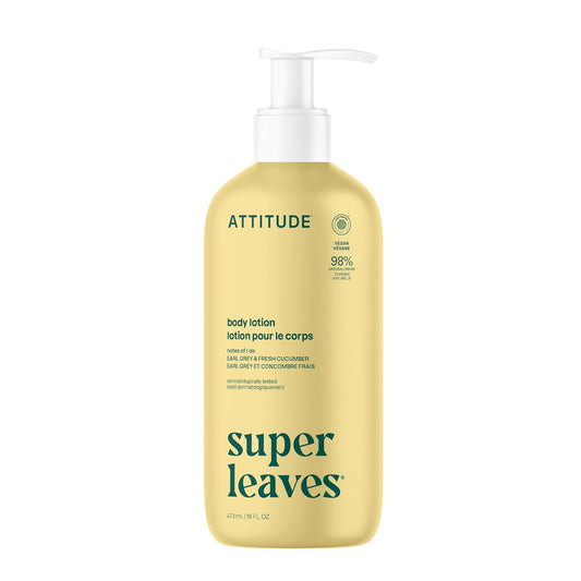 ATTITUDE Body Lotion, EWG Verified, Vegan & Cruelty-Free, Hydrating Moisturizer for Dry Skin, Non-Greasy Skin Care, Earl Grey & Fresh Cucumber Scent, 16 Fl Oz