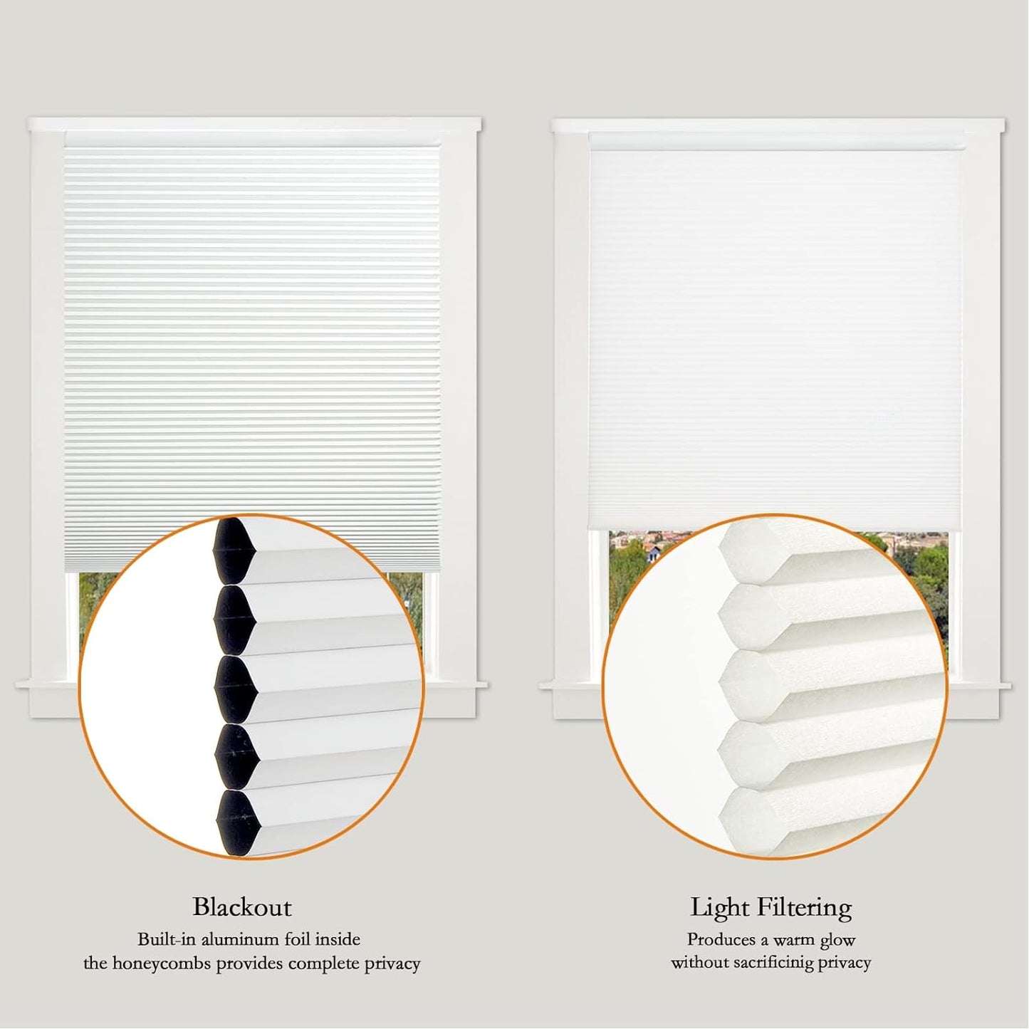 Persilux Light Filtering Cordless Cellular Shades 1.5" Cellular Blinds for Windows, Office, and Sliding Glass Doors, White, 37" W x 72" H