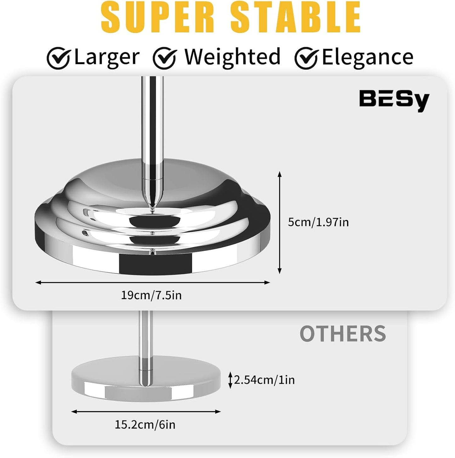 BESy Toilet Paper Holder Free Standing Bathroom Toilet Tissue Holder Stand for Floor Toilet Paper Roll Holder with Storage Hardware Accessories Rack Hand Towel Bar Polished Chrome Stainless Steel
