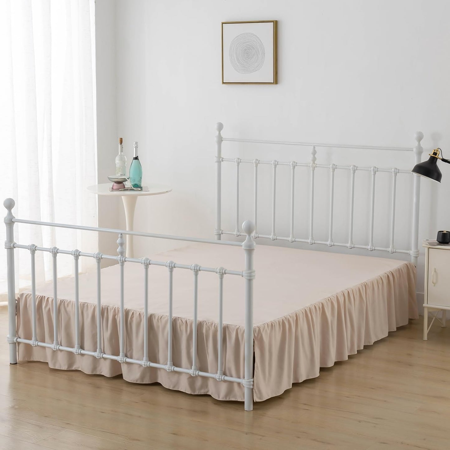 Bed Skirt, Ruffled Bed Skirt with Split Corners, 18 Inch Drop Dust Ruffle Bed Skirts with Platform, Cream, 18'' Twin