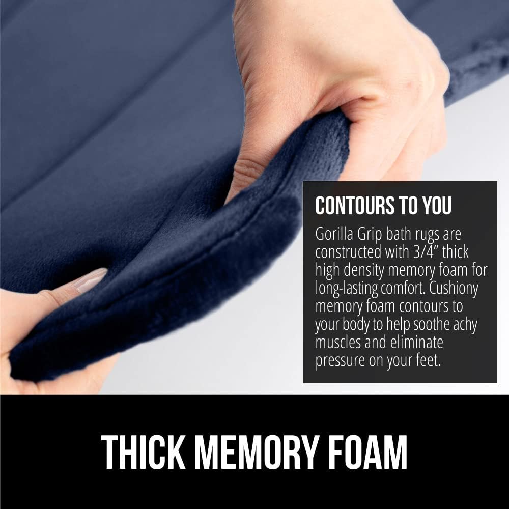 GORILLA GRIP Memory Foam Bath Mat, Soft Absorbent US Designed Bathroom Rug, Gripping Dots Machine Washable Bathmat, Cushioned Floor Mats, Shower Sink Rugs Room Décor Accessories, 24x17 Navy Blue