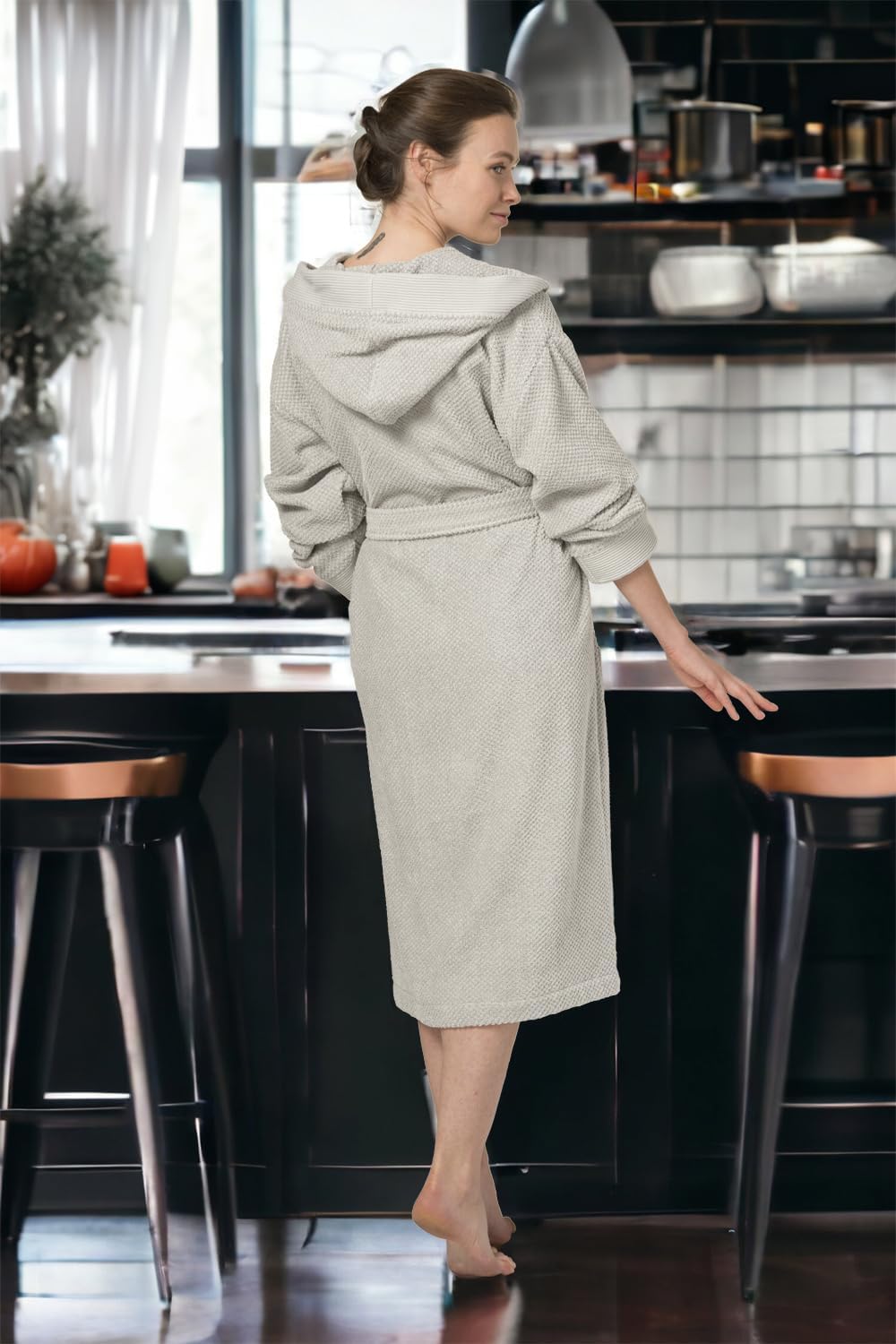 SEYANTE Organic Turkish Cotton Terry Hooded Kimono Bathrobe, Robe for Women