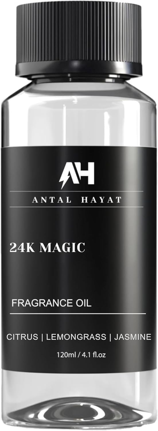 24K Magic Diffuser Oil 120mL – Hotel Scented Essential Oil for Diffuser – Inspired by W Hotels – Luxury Aromatherapy Oil Blend – Bergamot, Jasmine, Lemongrass, Musk