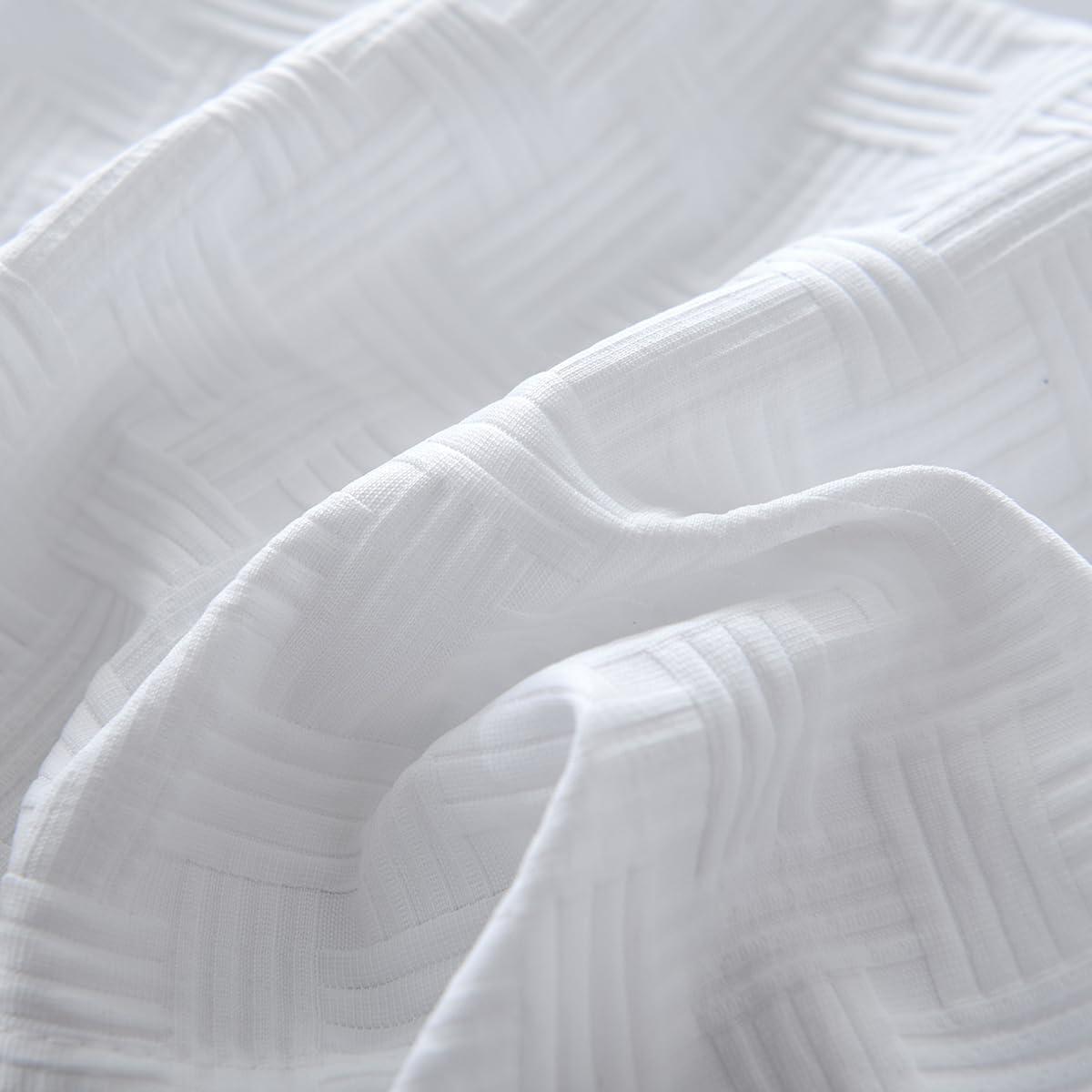 Full Size Bed Skirt, Pleated Knitted Jacquard Waffle Weave Striped Bed Skirt, Tailored Dust Ruffle 14 Inch Drop Easy Fit, Machine Washable (White, Full - 14" Drop)