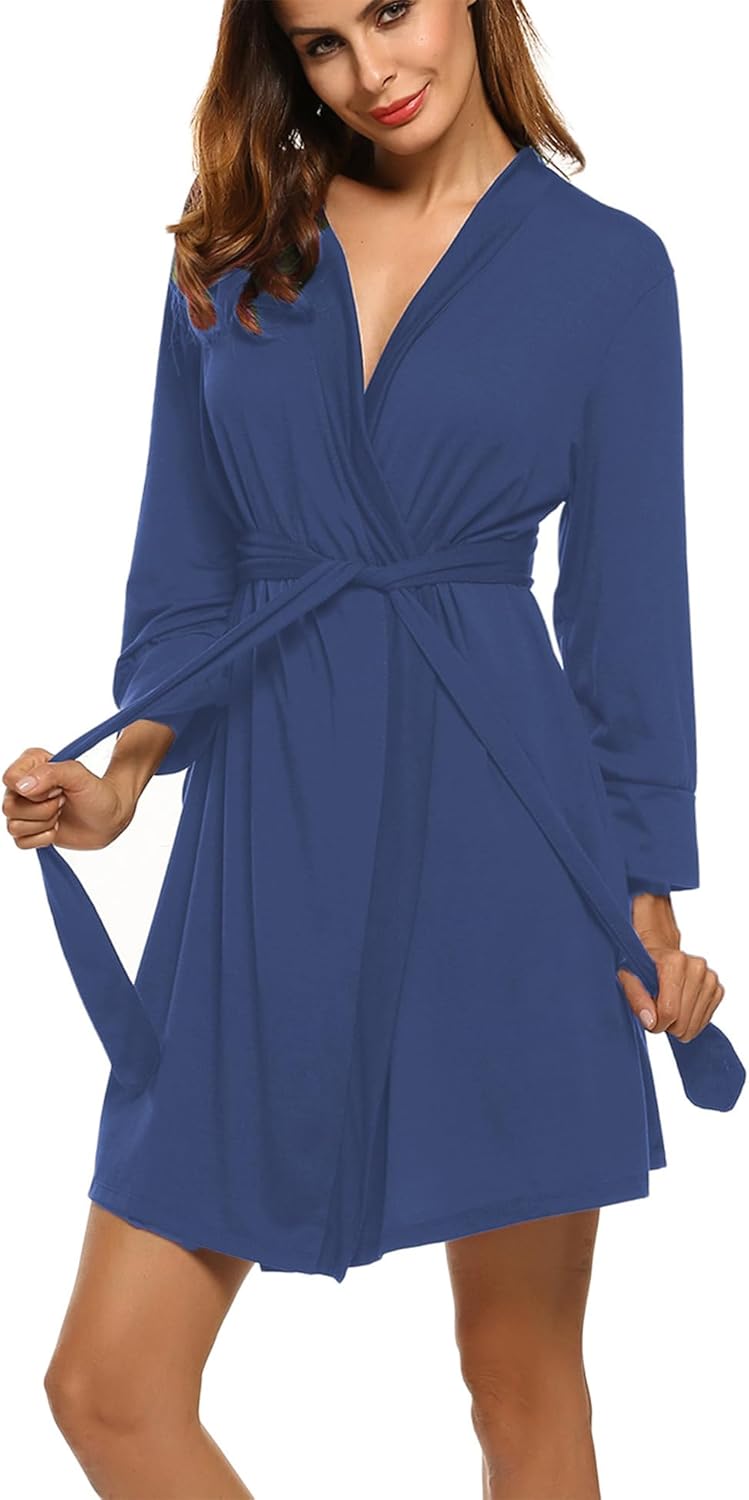 HOTOUCH Womens Robe Lightweight Short Knit Bathrobe Soft Ladies Sleepwear with Pockets