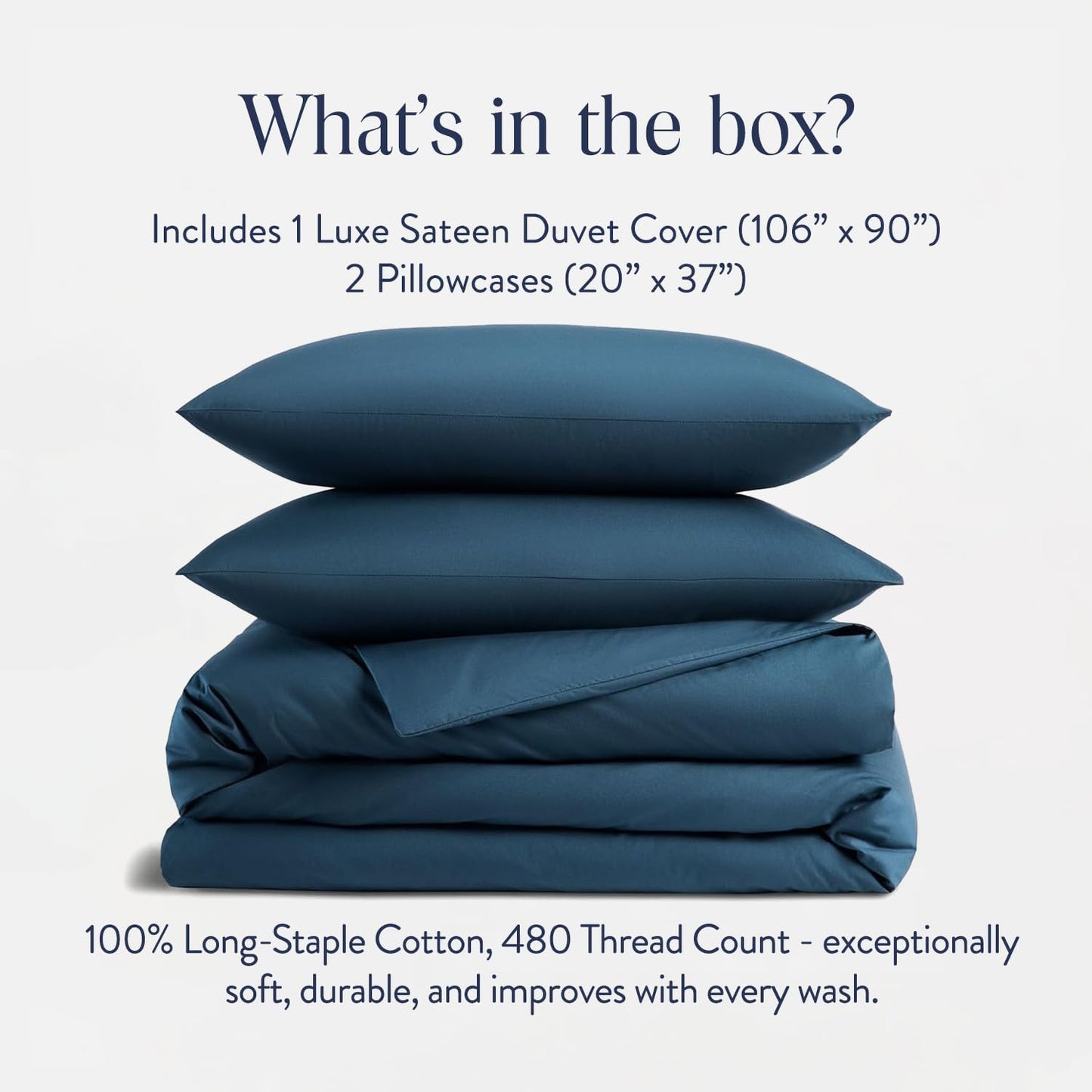 Brooklinen Luxury Sateen Duvet Cover Set - King/California King Size in Abyss Blue - 100% Cotton, 3 Piece Set Includes 1 Duvet Cover and 2 Pillowcases