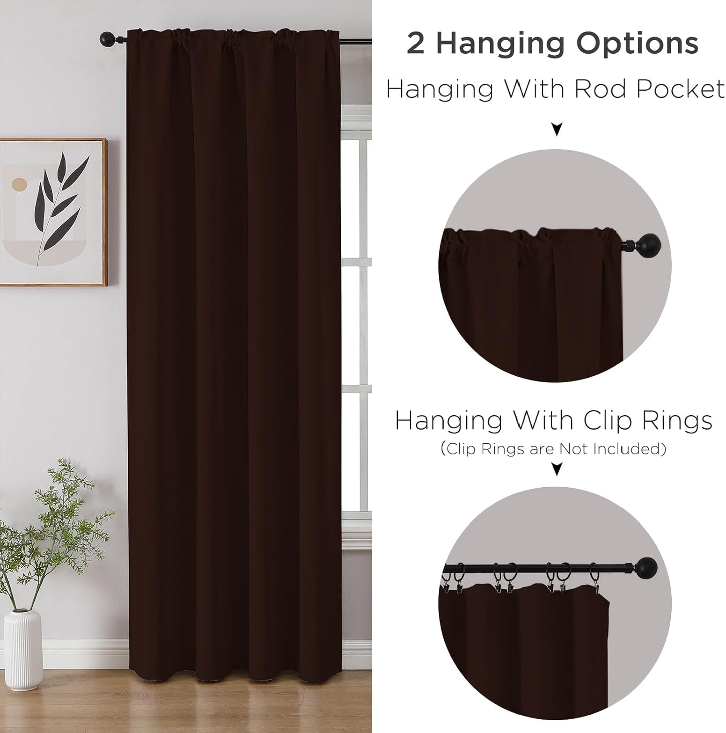 CUCRAF Chocolate Blackout Curtains Customize, Rod Pocket Room Darkening Curtain for Bedroom Living Room, Thermal Insulated Window Drapes 1 Panel (Custom Size, Color)