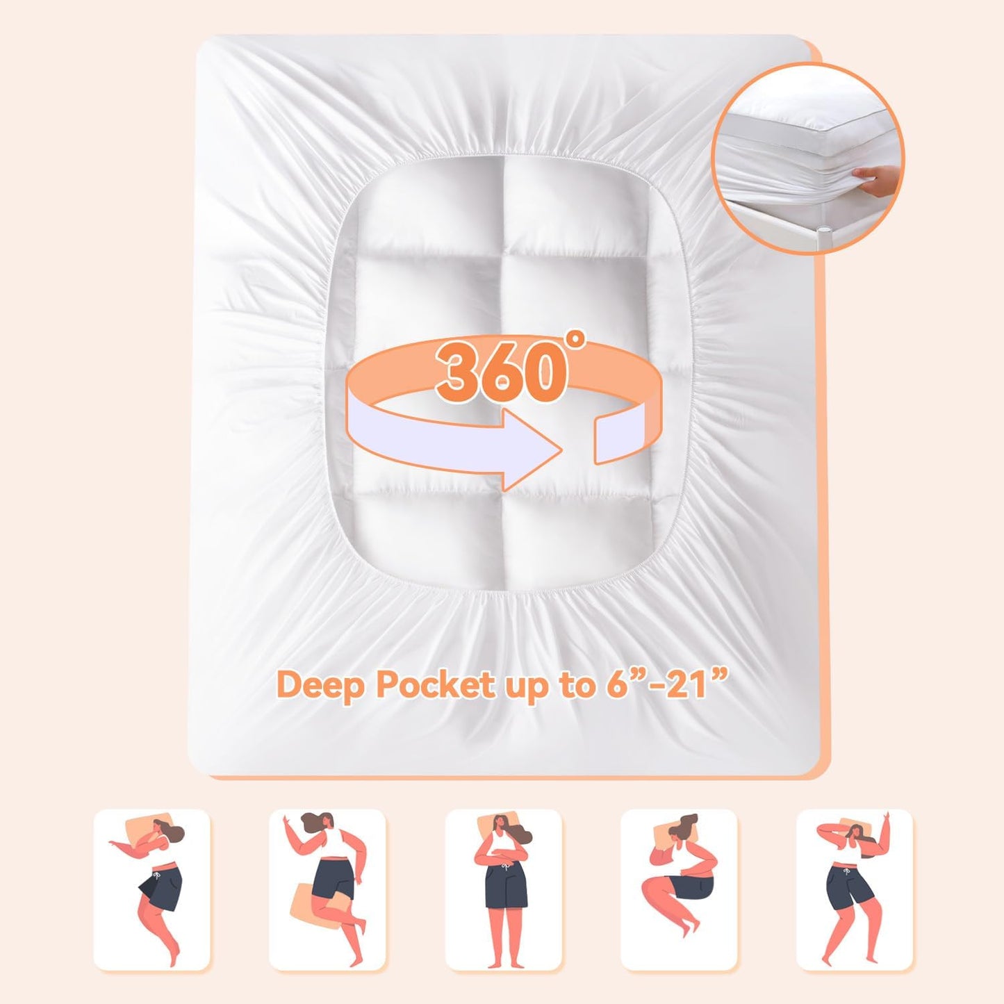Topllen Twin XL Mattress Topper for Back Pain Relief, Extra Thick Pillow Top Plush Mattress Pad with Deep Pocket, Soft Pillowtop TwinXL Size Bed Toppers Filled Fluffy, College Dorm, White