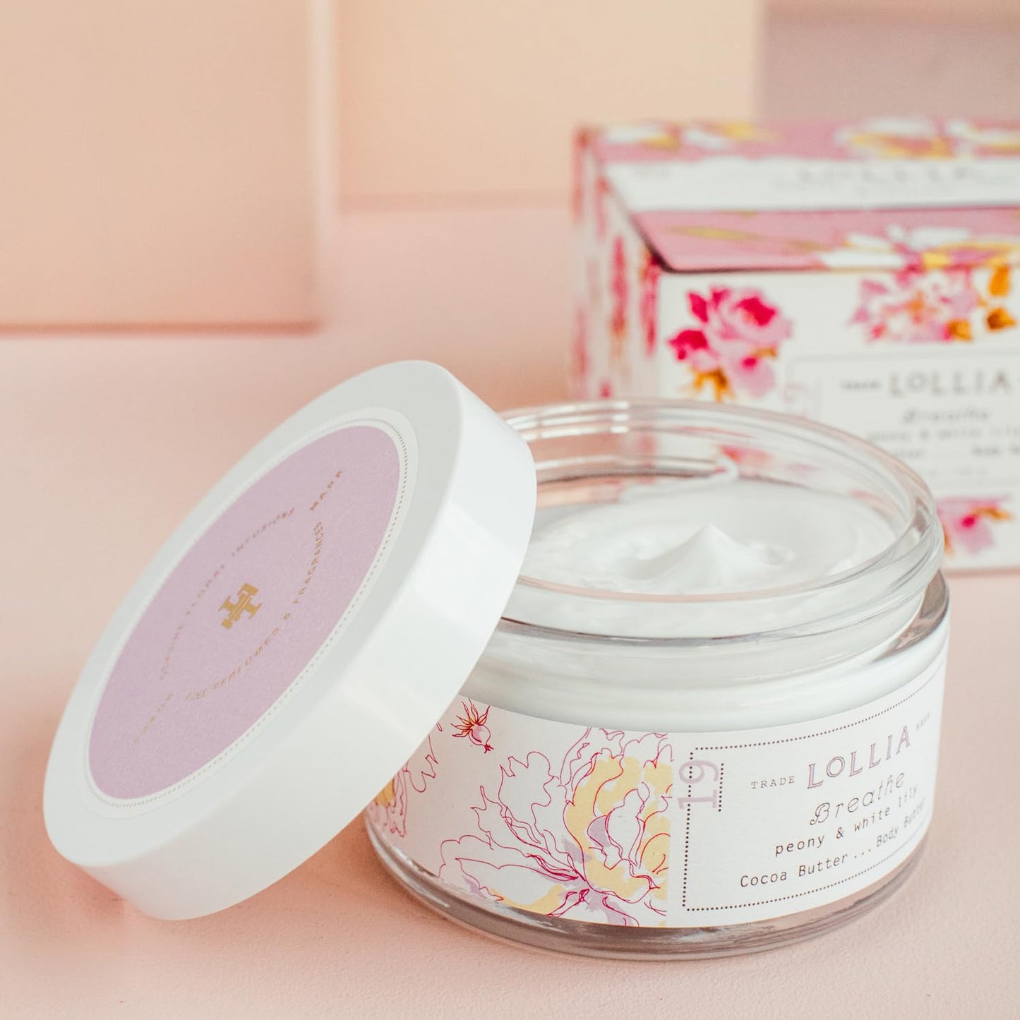 LOLLIA Breathe Body Butter, 5.5 oz. - Peony & White Lily Fragrance - Shea Butter & Cocoa Butter, Body Lotion for Women, Hydrating & Smooth Body Moisturizer