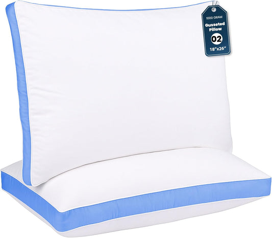 GOLD TEXTILES Premium Queen Size Bed Pillow Set of 2 - Luxury Hotel Collection, Soft & Firm Support for Side Sleepers, Down Alternative, Fluffy & Plush Pillows for Sleeping (Blue, Pack of 2)