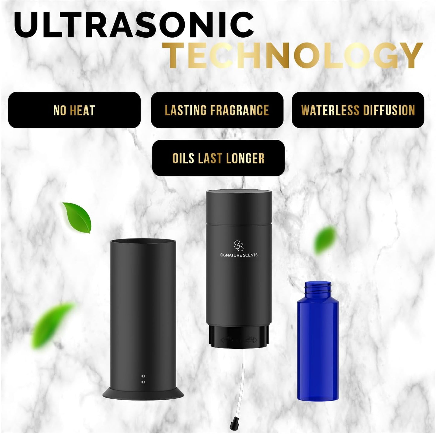 Waterless Essential Oil Hotel Scent Diffuser - Cold Air Diffuser - Covers 1000 sq. ft. - Waterless Diffuser for Home, Office & Hotel (Black + Interchangeable Sleeve) (Black + Light Gray Sleeve)