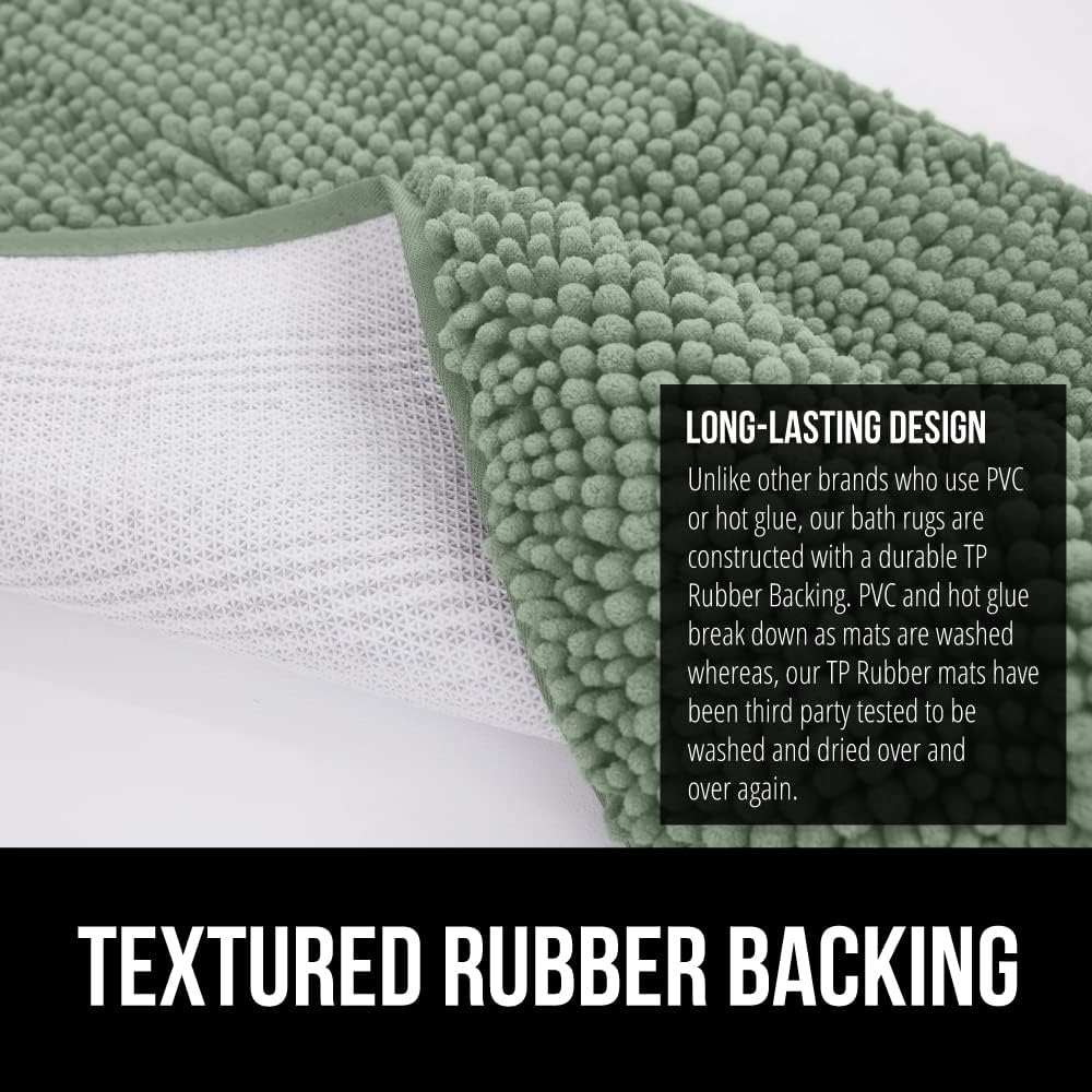 GORILLA GRIP Bath Rug Mat 36x24, Soft Absorbent Chenille, Quick Dry Microfiber Mats, Rubber Backing Washable Shower Floor Rugs, Bathmat Runner, US Designed Bathroom Home Decor Accessories Sage Green