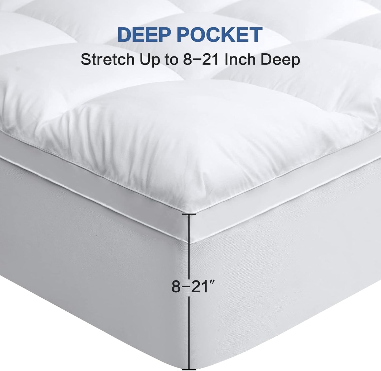 COHOME King Size Mattress Topper Extra Thick Cooling Mattress Pad 400TC Cotton Top Plush Down Alternative Fill Pillow Top Mattress Cover with 8-21 Inch Deep Pocket (78x80 Inches, White-Classic)