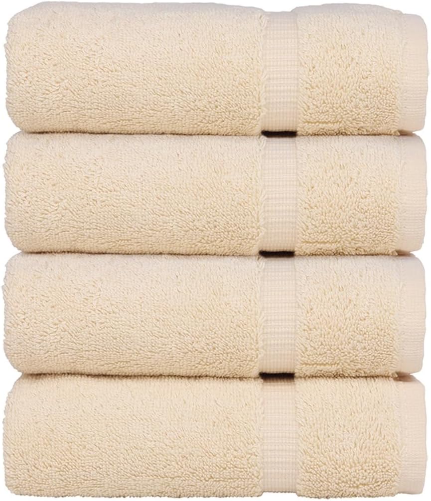 Luxury Hotel & Spa Ultra Soft Hand Towels 100% Turkish Cotton - Beige - Set of 4