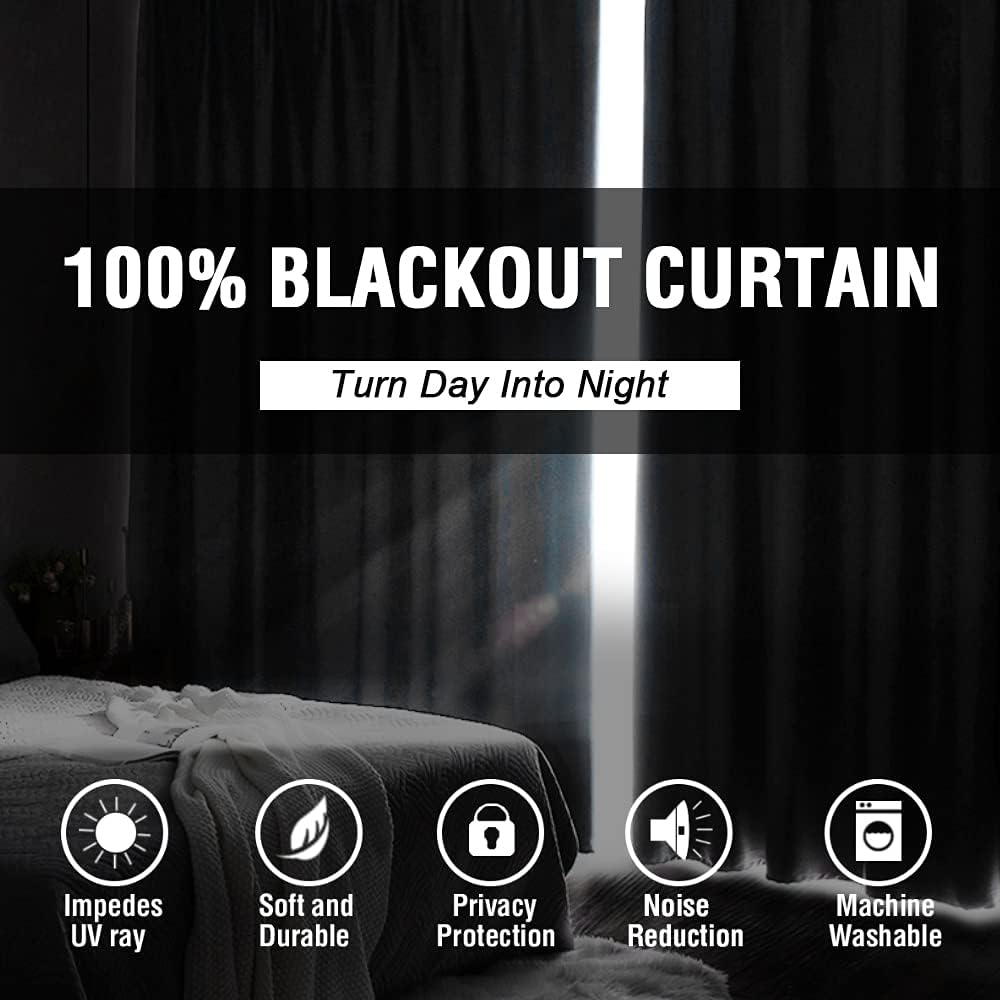 H.VERSAILTEX 100% Blackout Curtains for Bedroom Thermal Insulated Curtains & Drapes Blackout Curtains 84 Inches Long Rod Pocket Curtains for Living Room with Black Liner 2 Panels Set, Stone Blue